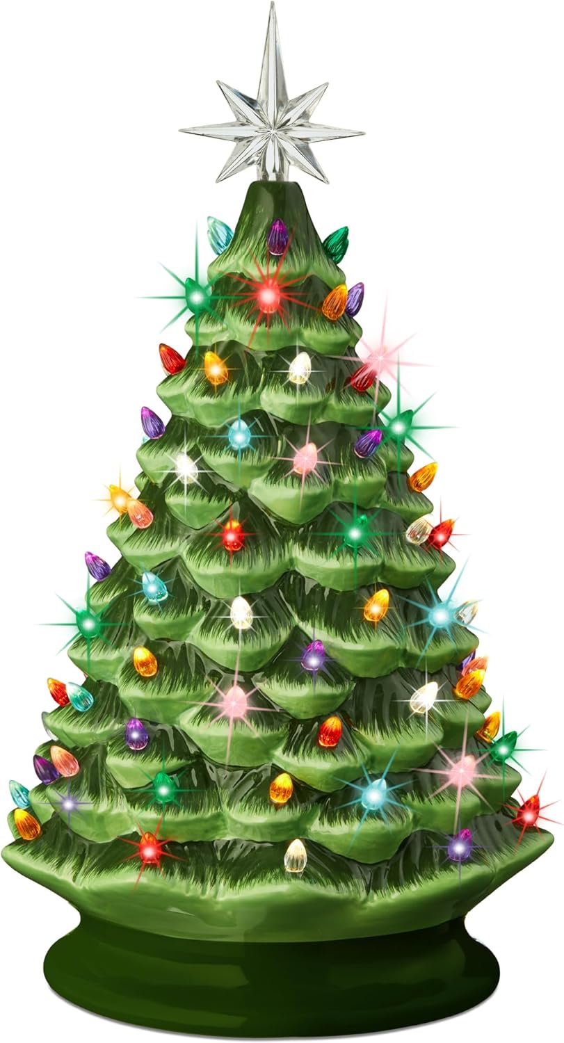 Best Choice Products 18in Large Ceramic Christmas Tree, Pre-lit Hand-Painted Tab...
