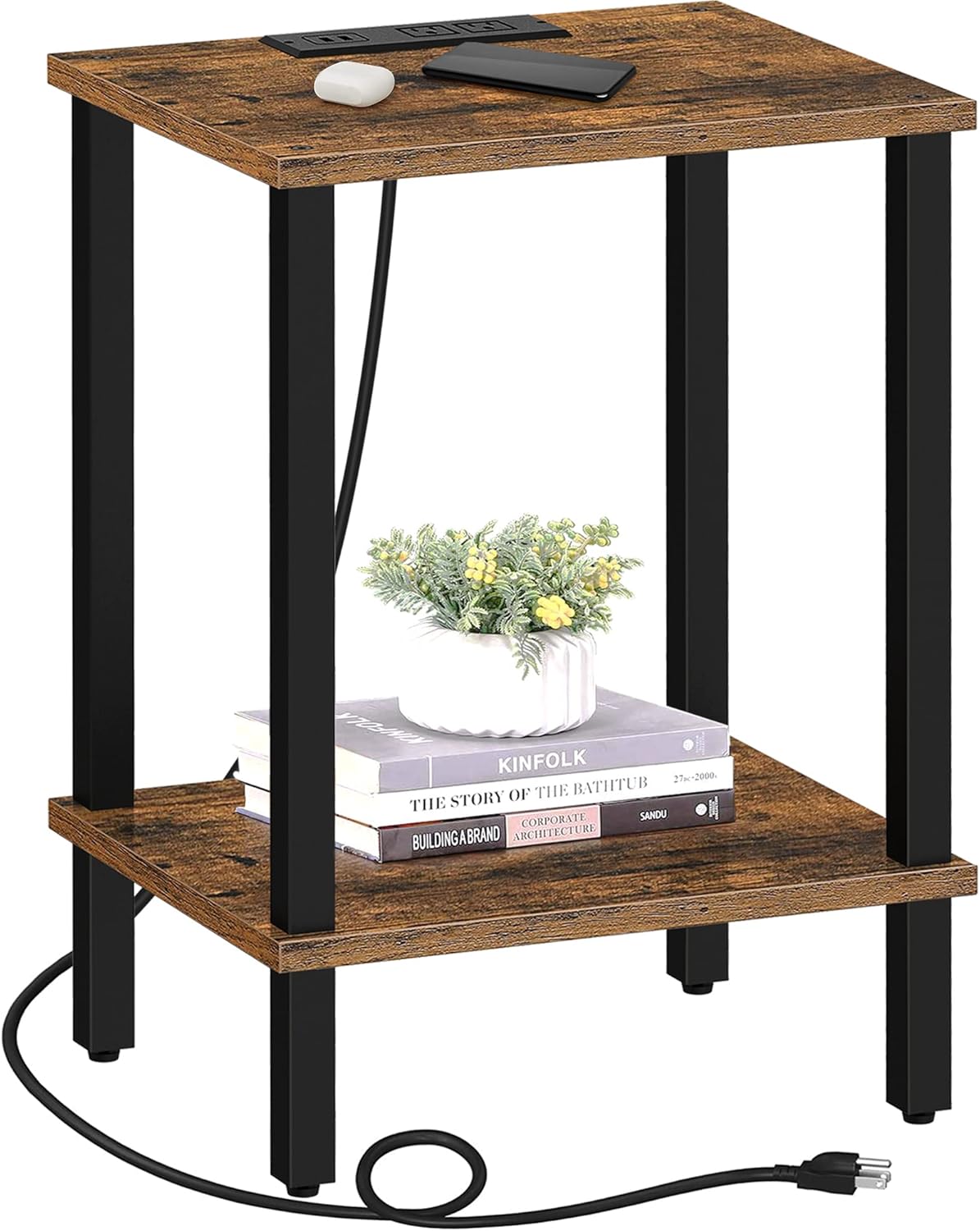 TUTOTAK End Table with Charging Station, Side Tabl...
