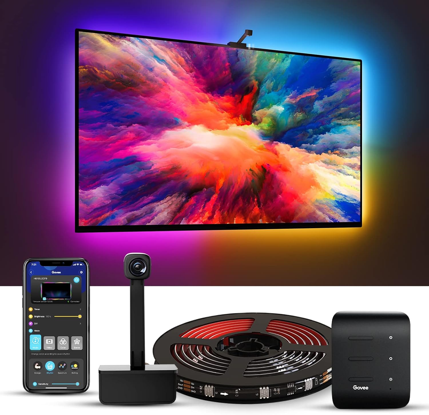 Govee WiFi LED TV Backlights with Camera, DreamView T1 Smart RGBIC TV Light for...