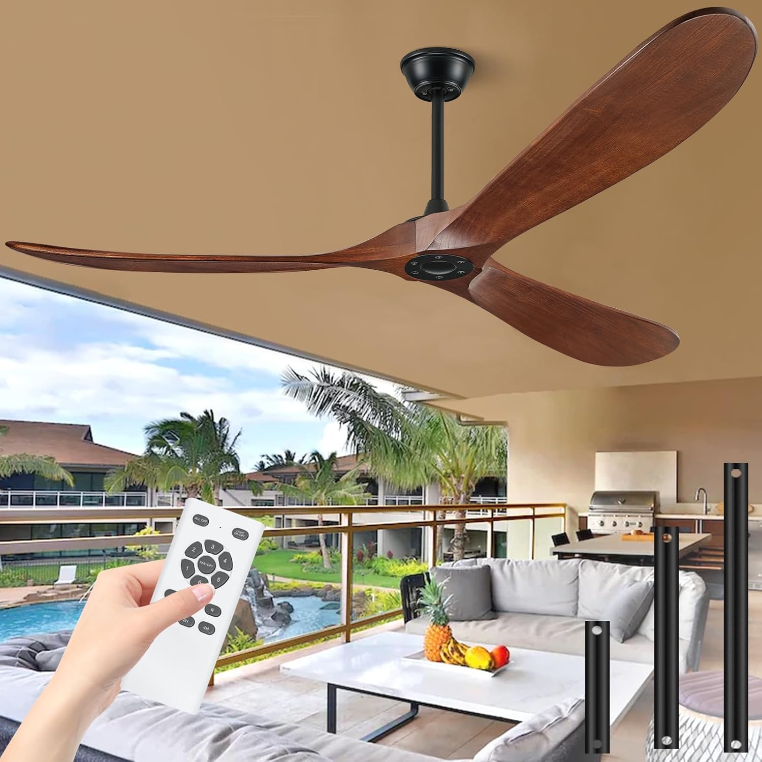 72" Ceiling Fans without Lights, 72 inch Ceiling Fan no Light, High cfm Quiet 3...