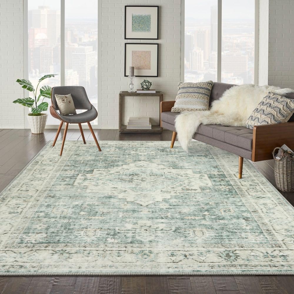 LIVEBOX Washable Area Rug 8x10 - Large Green Boho Rug for Bedroom Vintage Green...