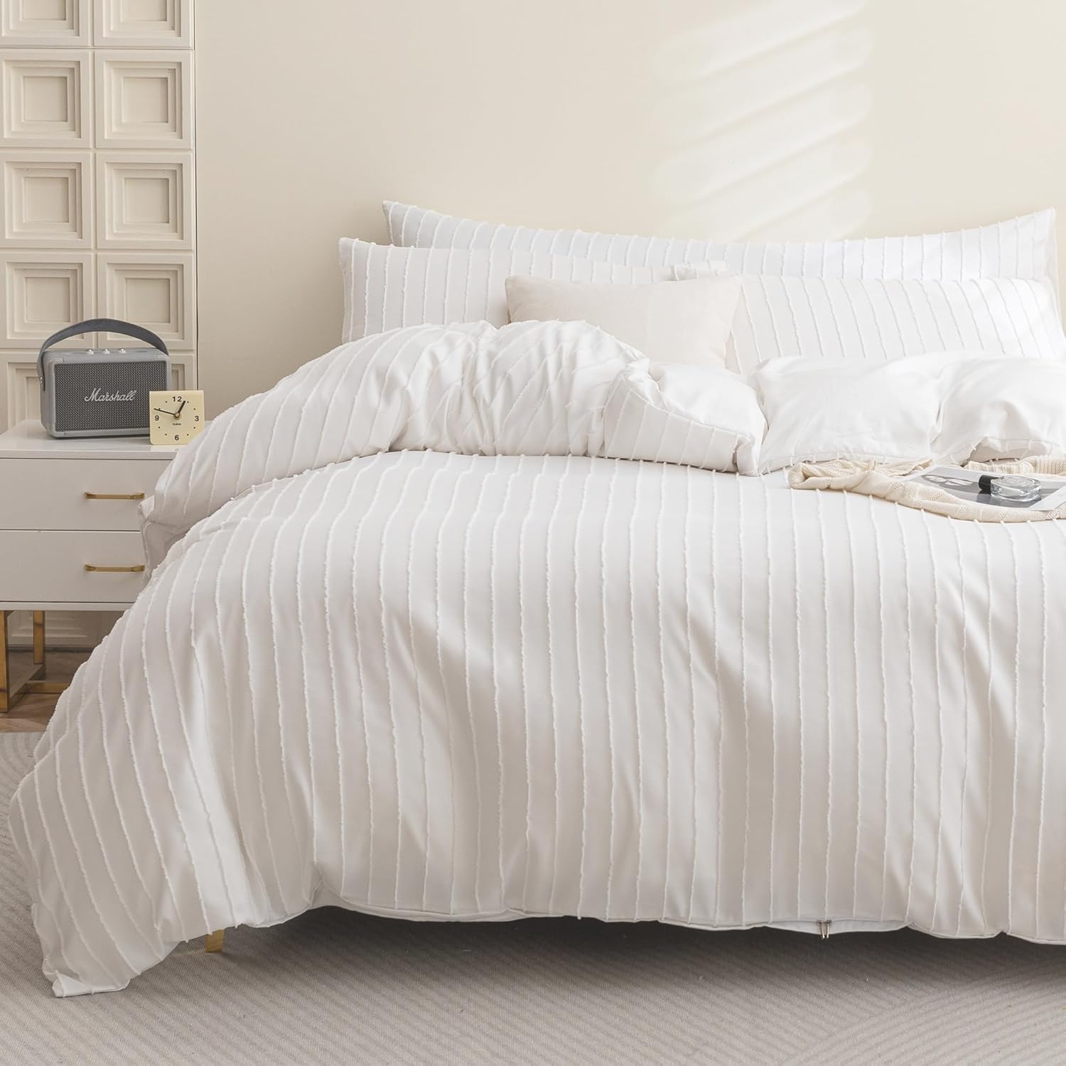 JELLYMONI White Duvet Cover Queen Size - 3PCS Micr...