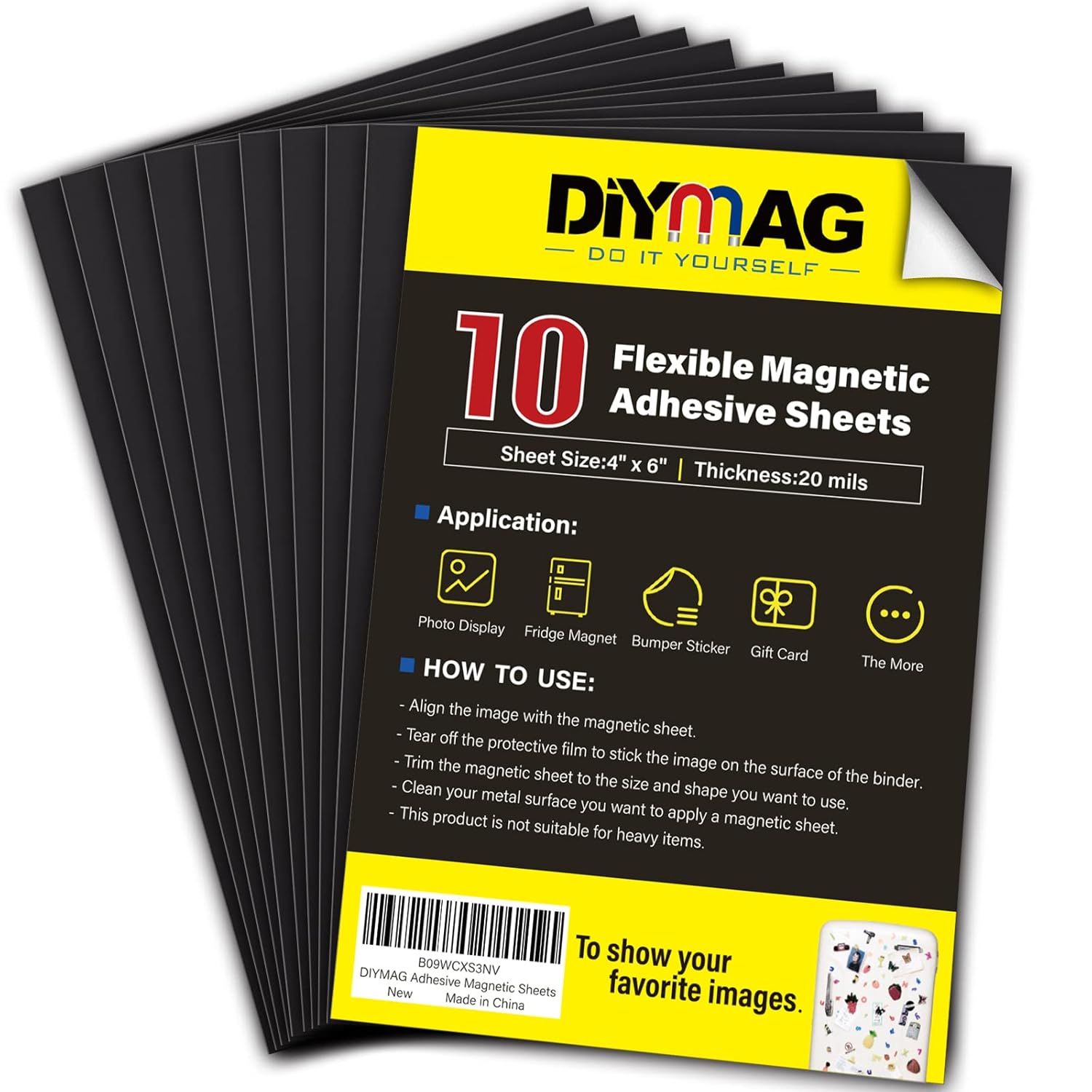 DIYMAG Magnetic Adhesive Sheets, |4" x 6"|, 10 Pack Cuttable, Flexible magnet sh...