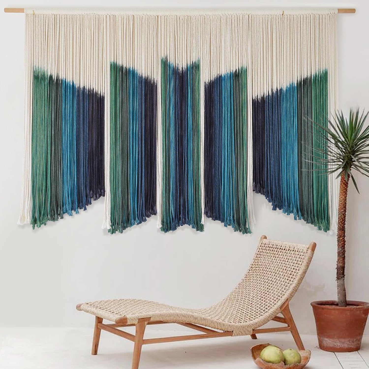 IOWER Macrame Wall Hanging Dip-Dyed 59" Wx37 L Craftsmanship Fiber Yarn Wall Art...