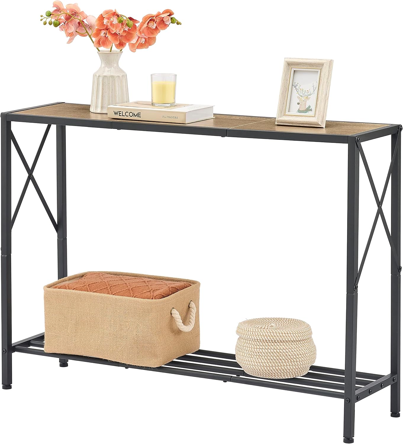 Tajsoon Console Table, 2-Tier Industrial entryway Table, 41.8”L Narrow Sofa Tabl...