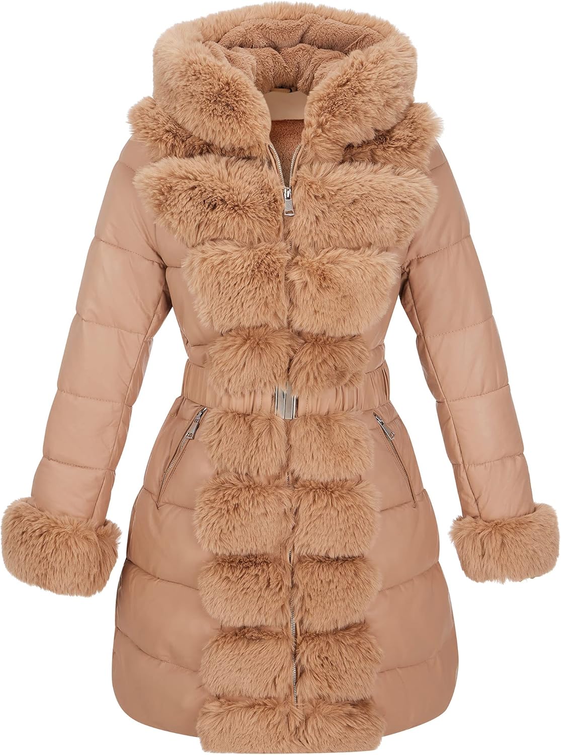 RISISSIDA Puffer Jacket Women Winter Fur Lined Coat with Long Fur Collar Hooded...
