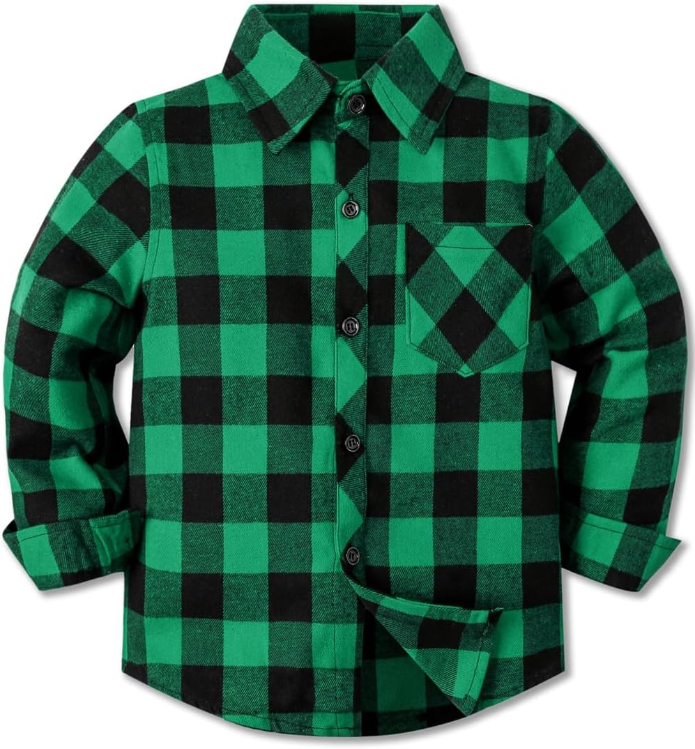 Cromoncent Boys Long Sleeve Flannel Plaid Shirt Button Down Shirts 2-3T Buffalo...