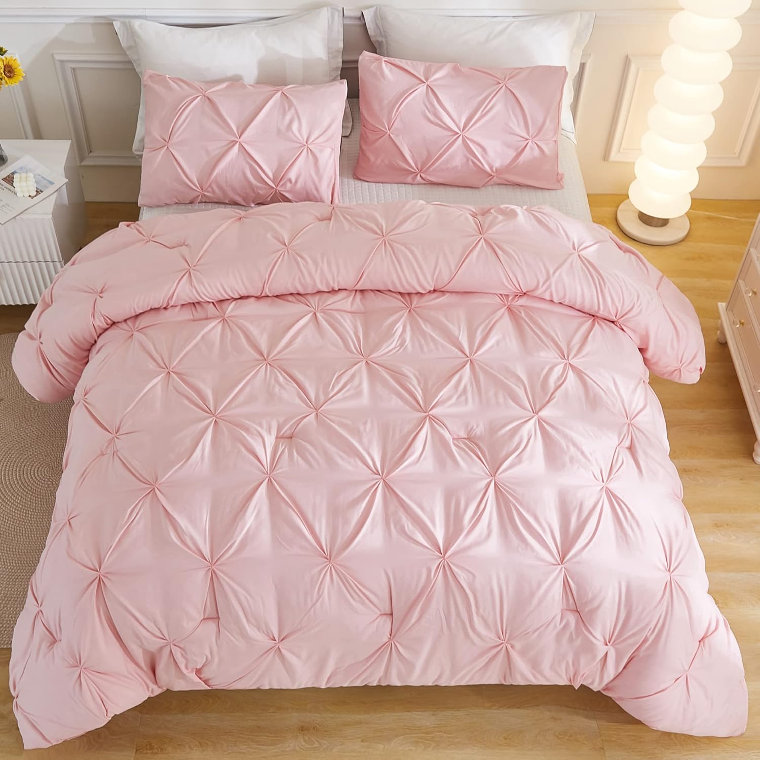 Andency Pink Comforter Set Queen(90x90Inch), 3 Pieces Soft Lightweight Cute Pinc...
