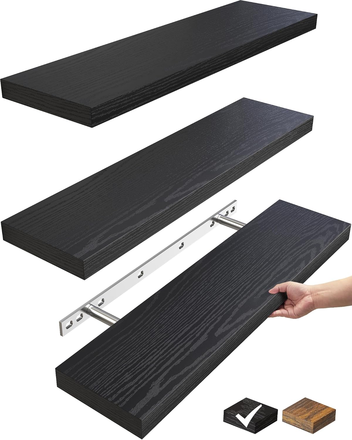 BAYKA Floating Shelves for Wall, 22.5 inches Wall Mounted Rustic Wood Shelves fo...