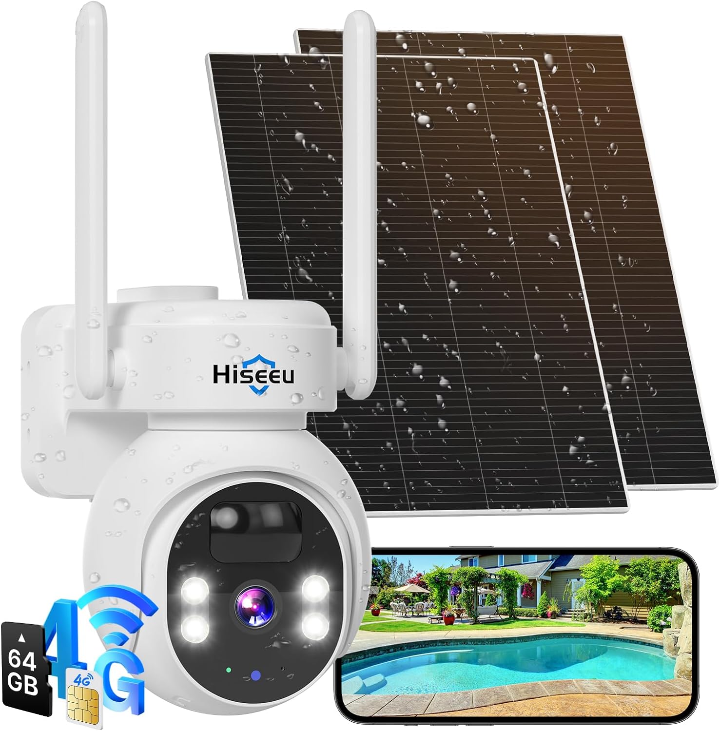Hiseeu No WiFi Security Camera, [24/7 Recording] 4G Cellular Security Cameras Wi...