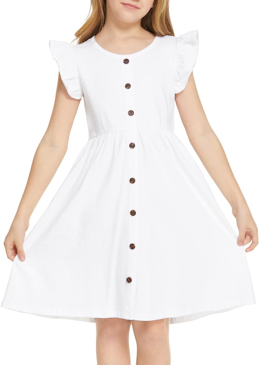 Arshiner Girls Dress Flutter Sleeve A-Line Button Down Sundress Casual Midi Dres...