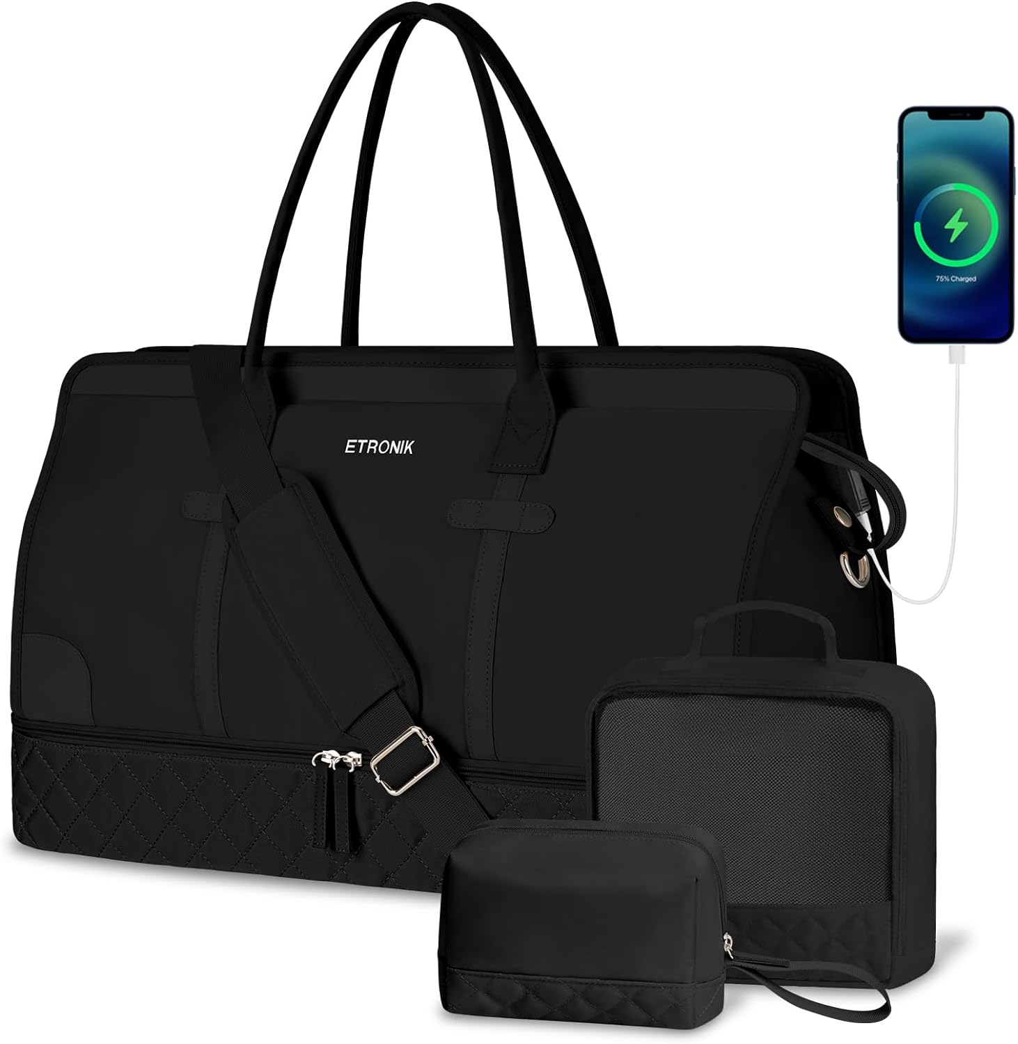 ETRONIK Weekender Overnight Bags for Women, Large Travel Duffle Bag with Shoe Co...