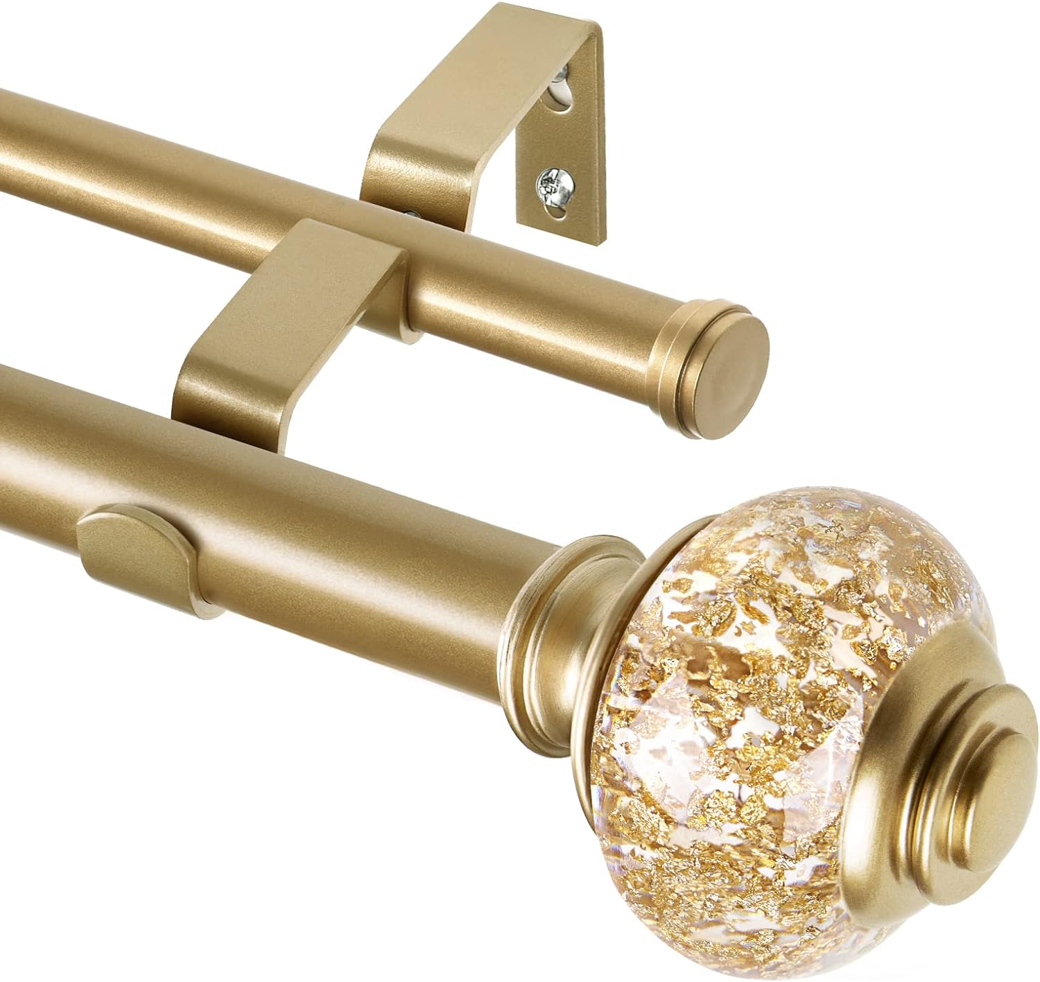 1 Inch Gold Double Curtain Rods 72 to 144 Inches (6 to 12 ft), USFOOK Drapery Ro...