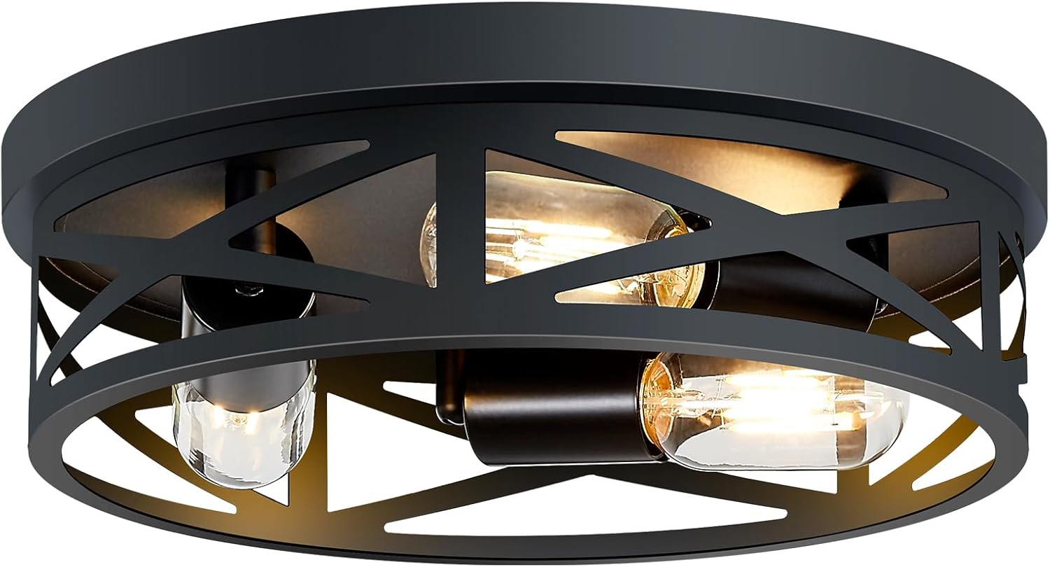 Flush Mount Ceiling Light Fixture,3-Light Ceiling Light Fixture for Hallway, Bla...