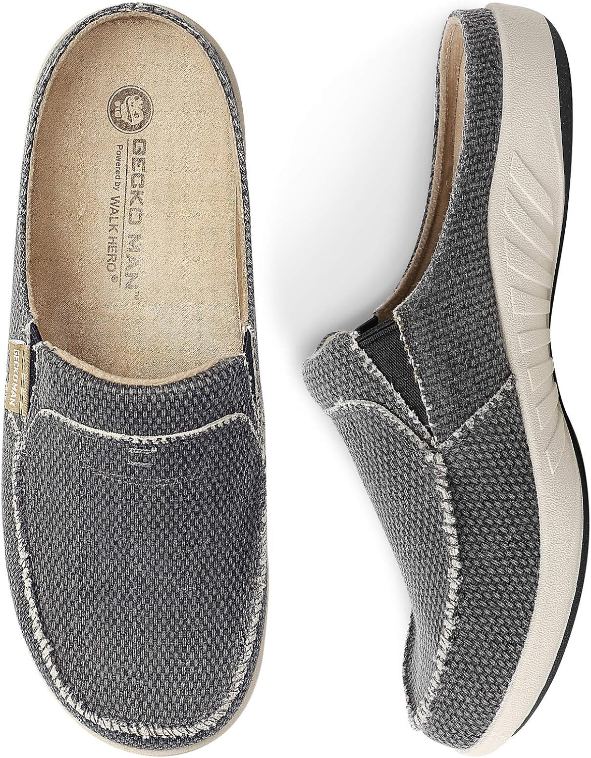 Mens Slippers with Arch Support, Canvas House Slipper for Men with Velvet Lining...