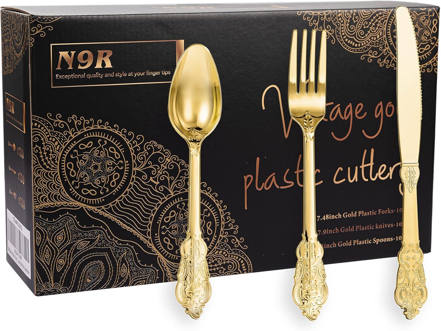 N9R 300pcs Gold Plastic Silverware Dinnerware Flatware- Heavyweight Gold Plastic...