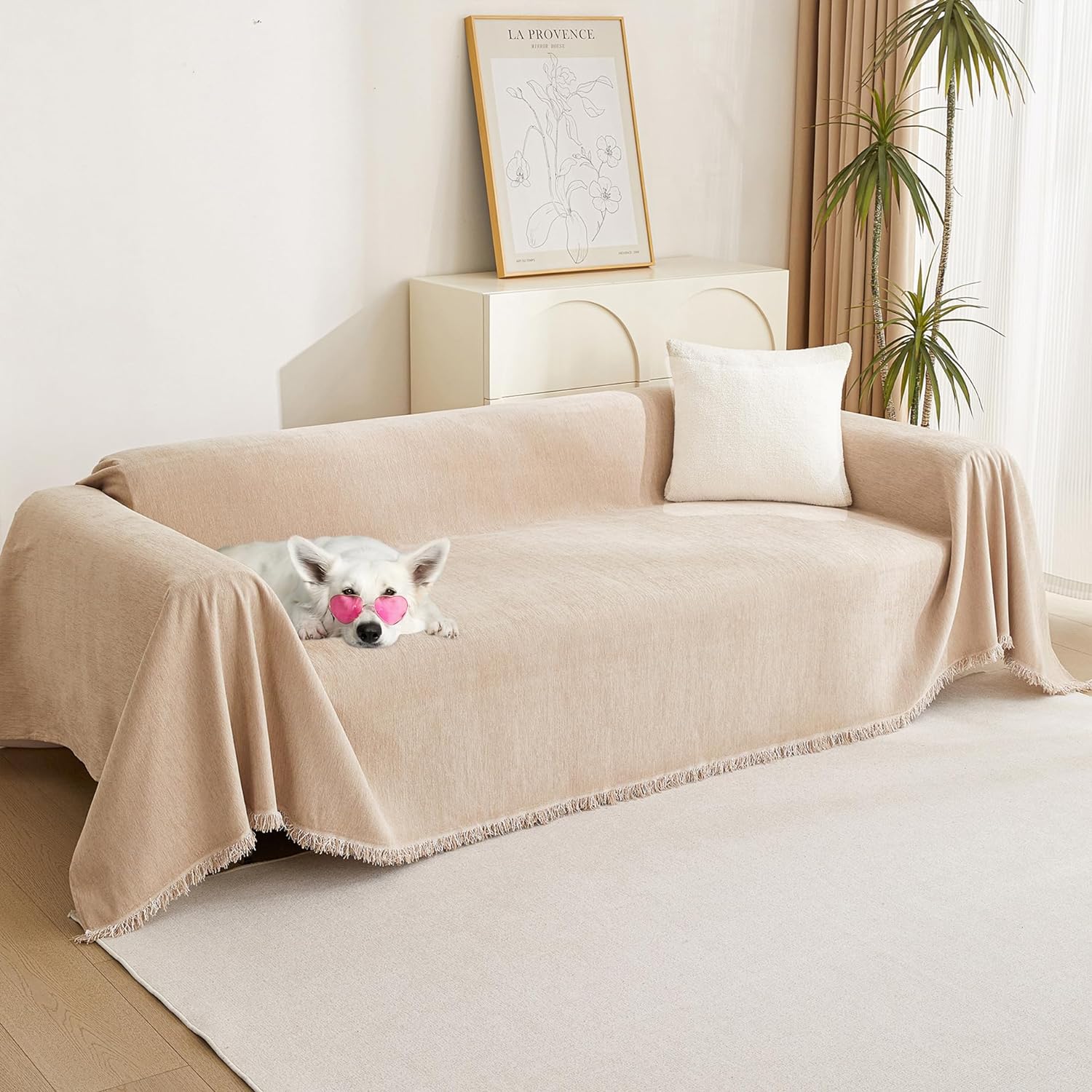 MYSKY HOME Couch Cover 3 Cushion Sofa with Tassel Chenille Sofa Covers Couch Cov...