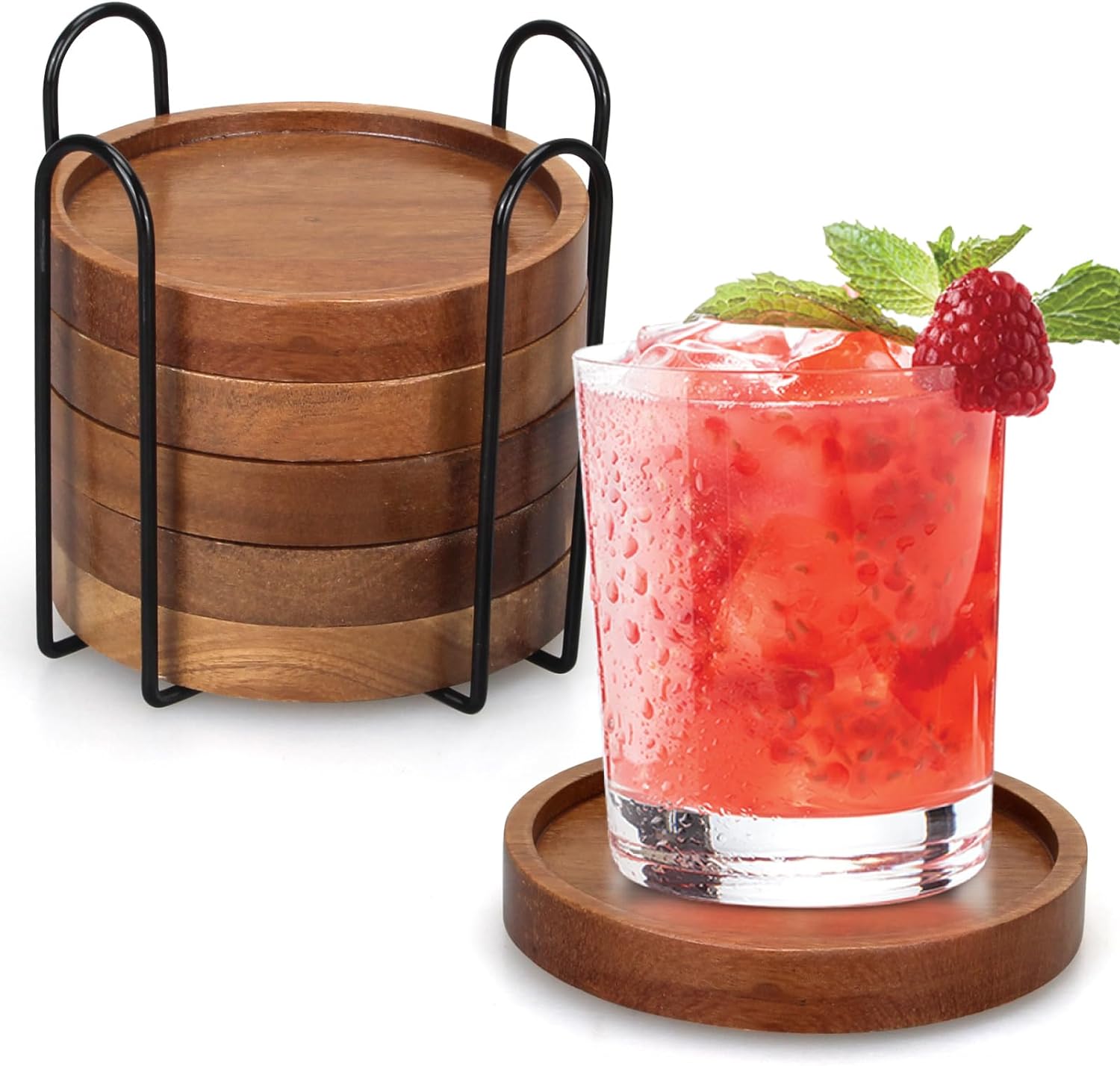 Wooden Coaster Set, Special Acacia Wood Coasters with Holder, Innovative Coaster...