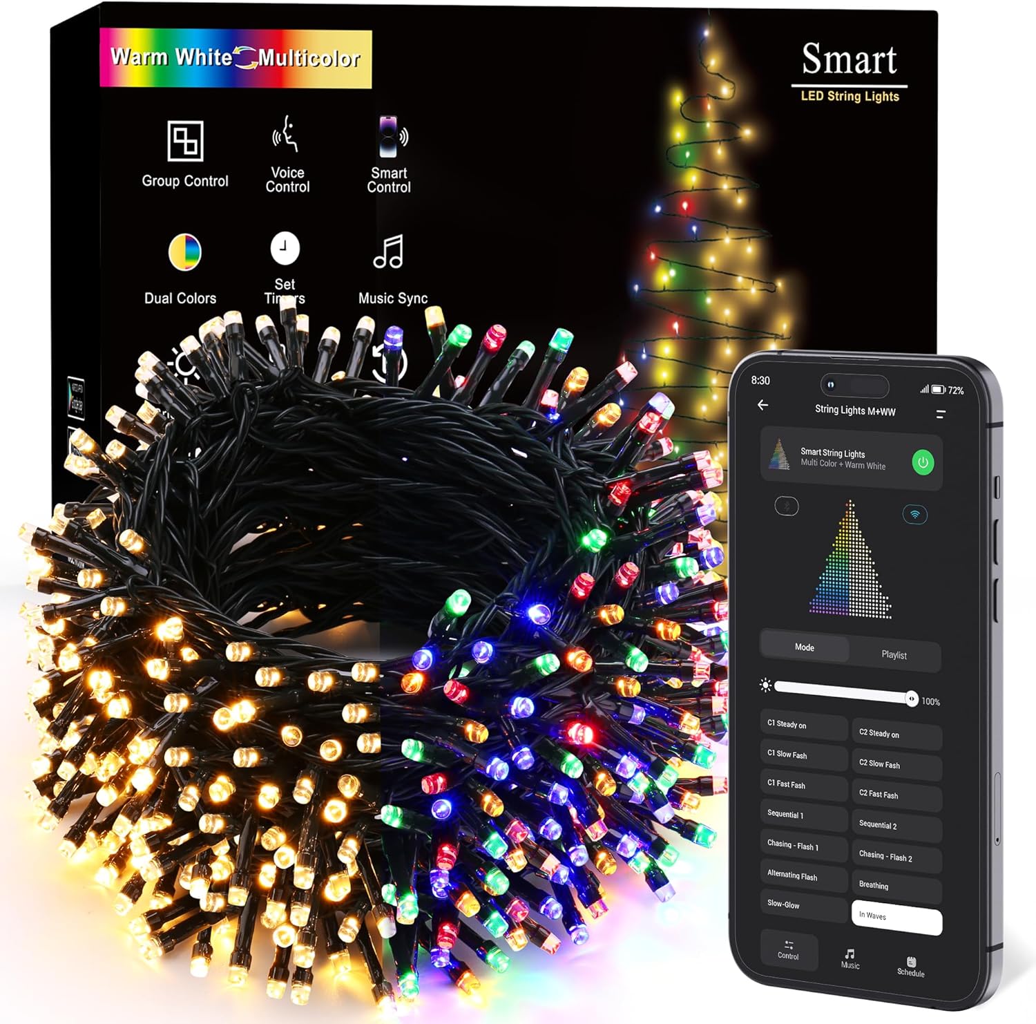 BrizLabs Smart Christmas Lights, 164ft 500 LED Color Changing Christmas Lights w...