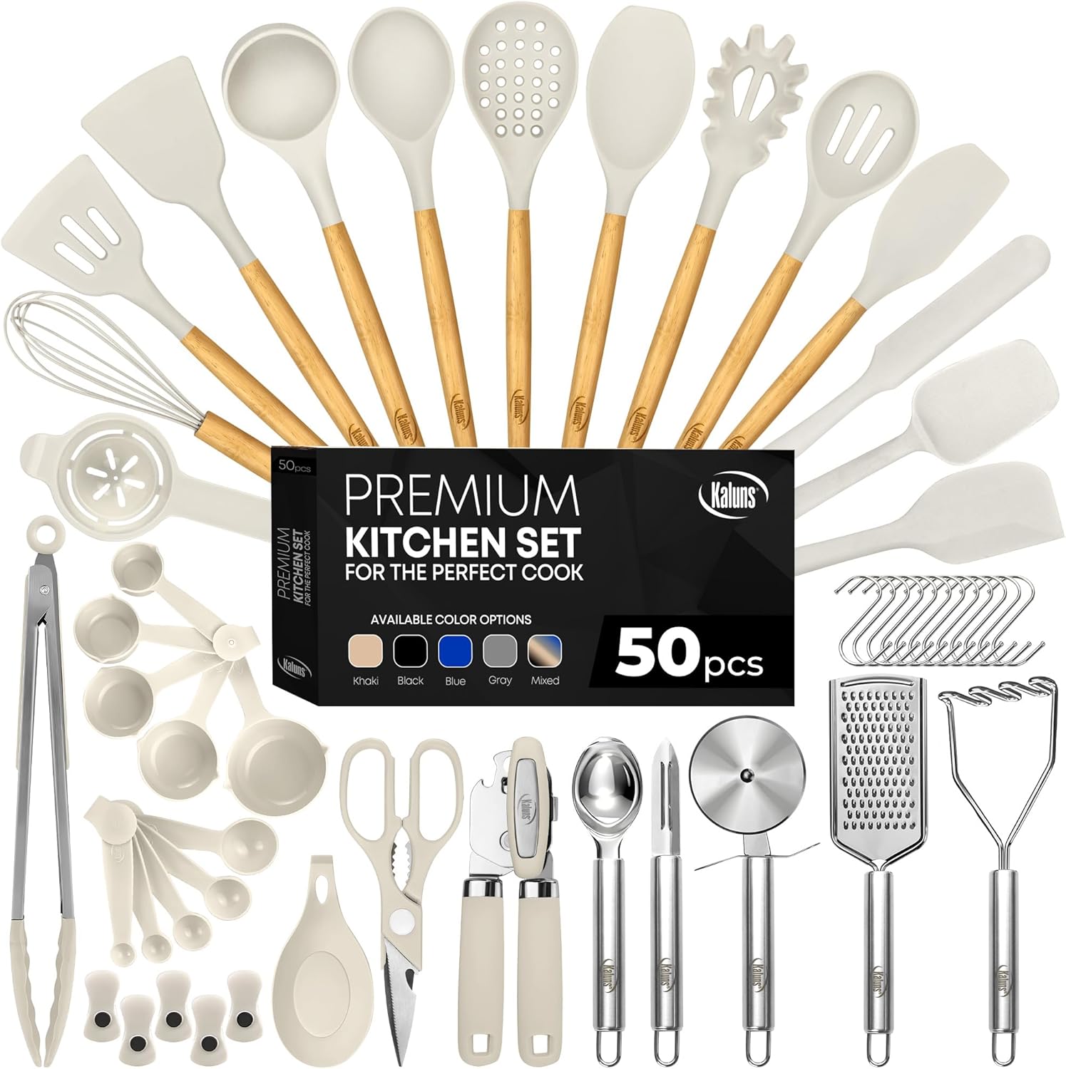 Kaluns 50 PCS Silicone Kitchen Utensils Set Complete Kitchen Set - 800°F Heat Re...