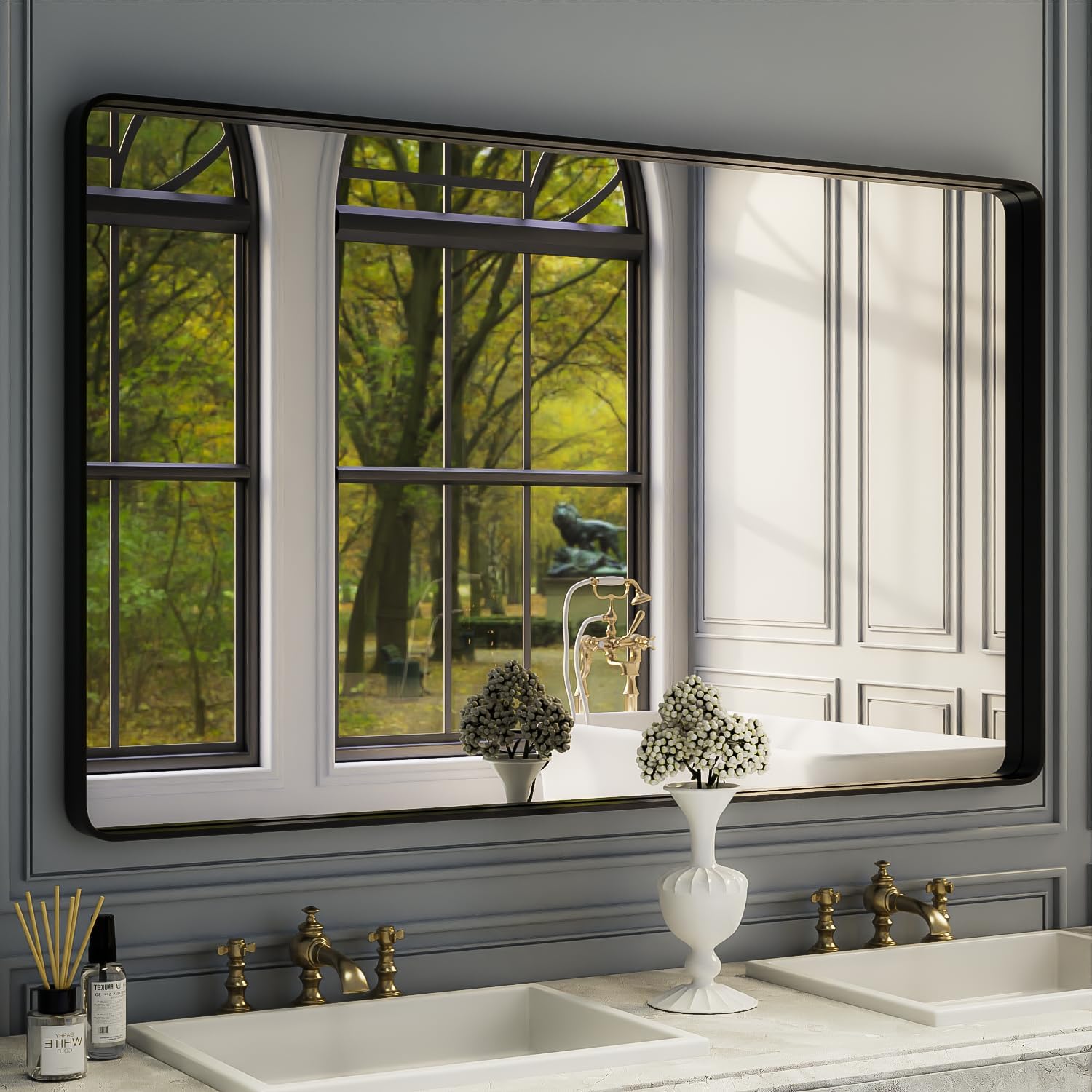 ISKM Large Black Framed Mirror for Bathroom 60" x 36" Wall Mounted Mirror Black...