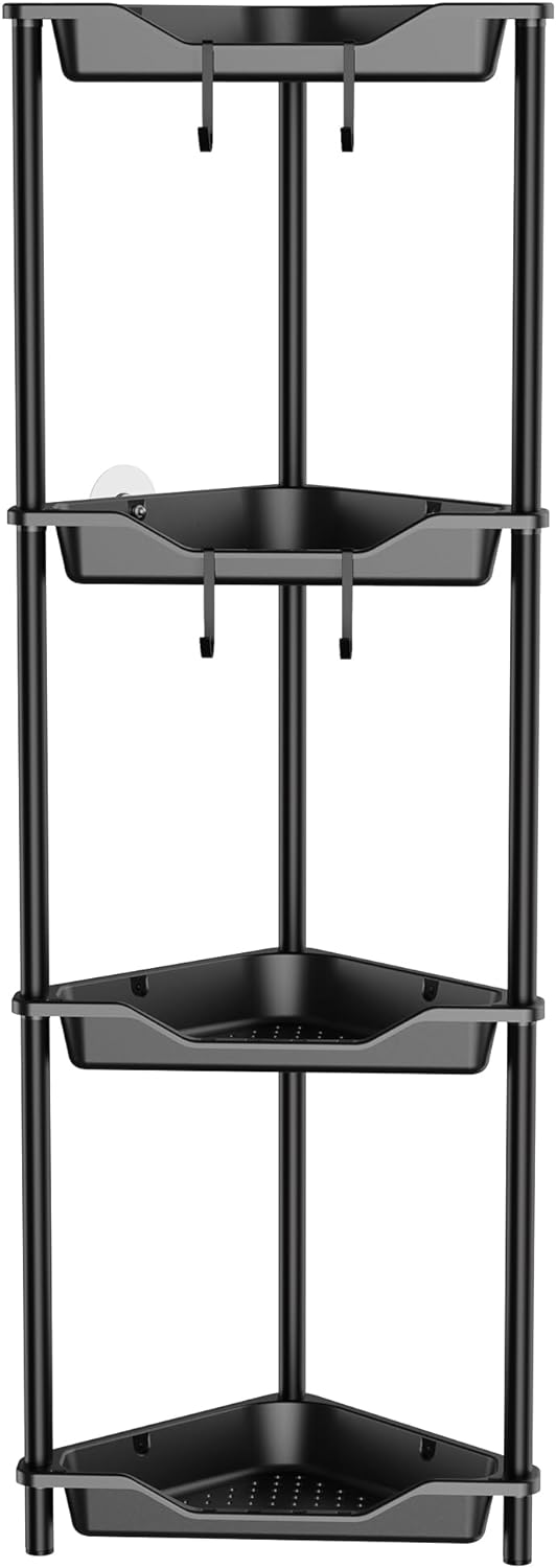 Orimade Rustproof 4 Tier Floor Standing Corner Shower Caddy Organizer, Plastic M...