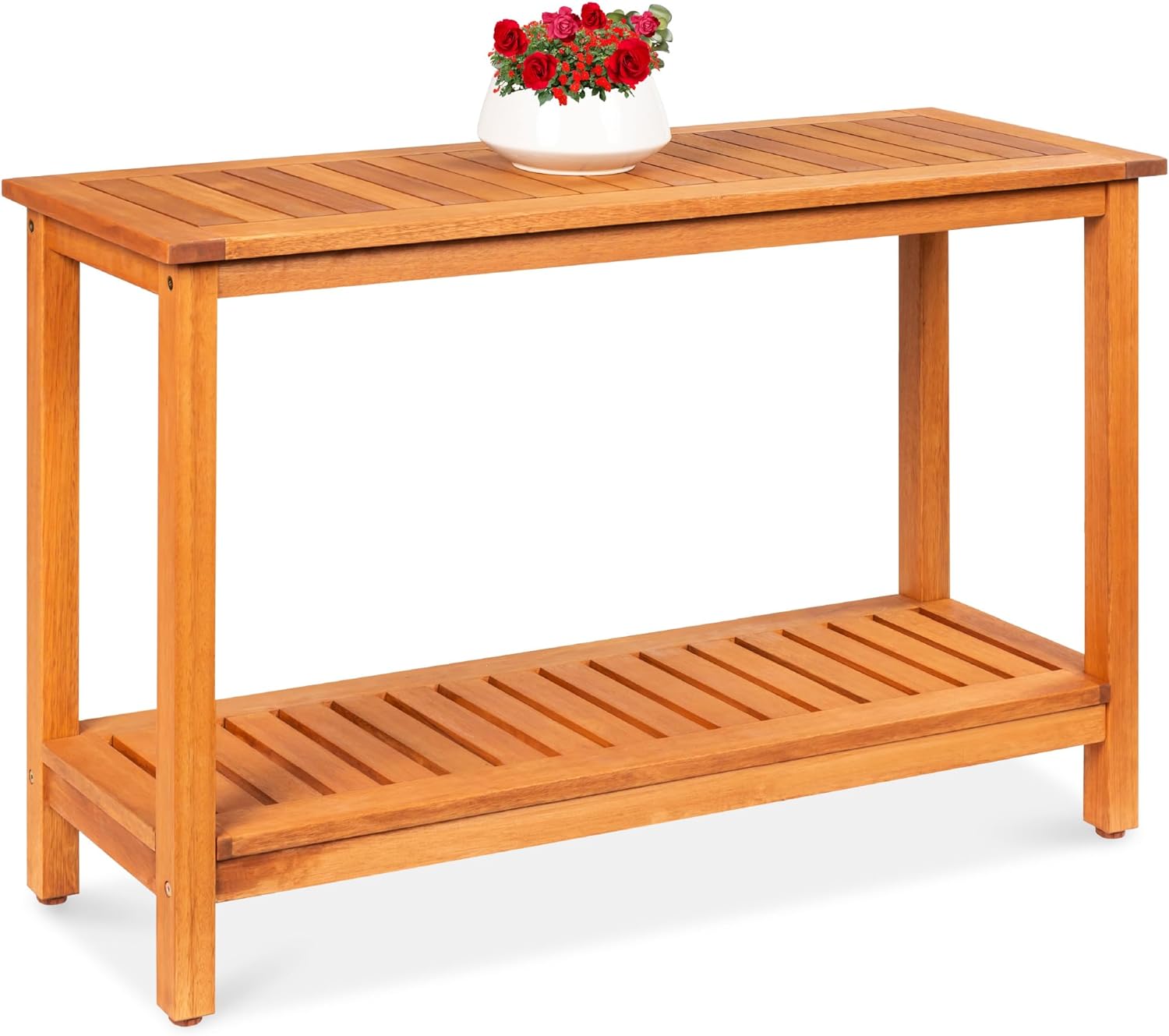 Best Choice Products 48in 2-Shelf Eucalyptus Wooden Console Table Indoor Outdoor...
