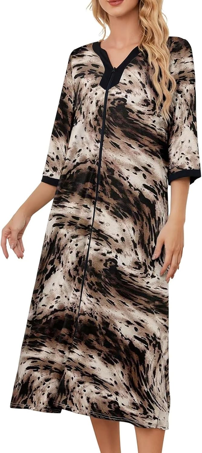 PITINAN Moo Moo Nightgown House Dress Zip up Robes for Women Long Lounge Dress H...