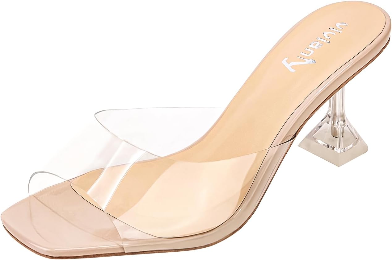 vivianly Womens Clear Heels Sandals Transparent Stiletto Heel Slippers Backless...