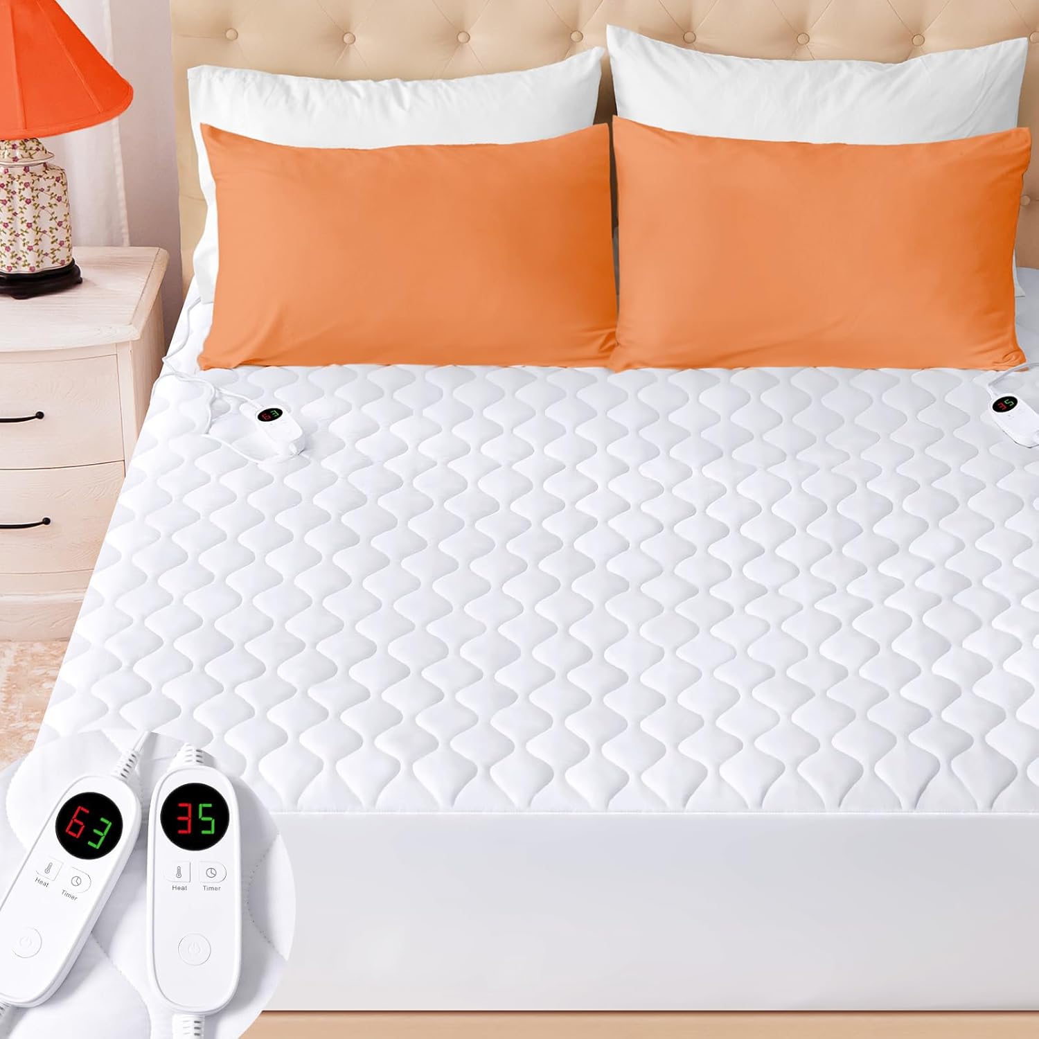 Heated Mattress Pad King Size Quilted Electric Mattress Pad with 9 Heat Settings...