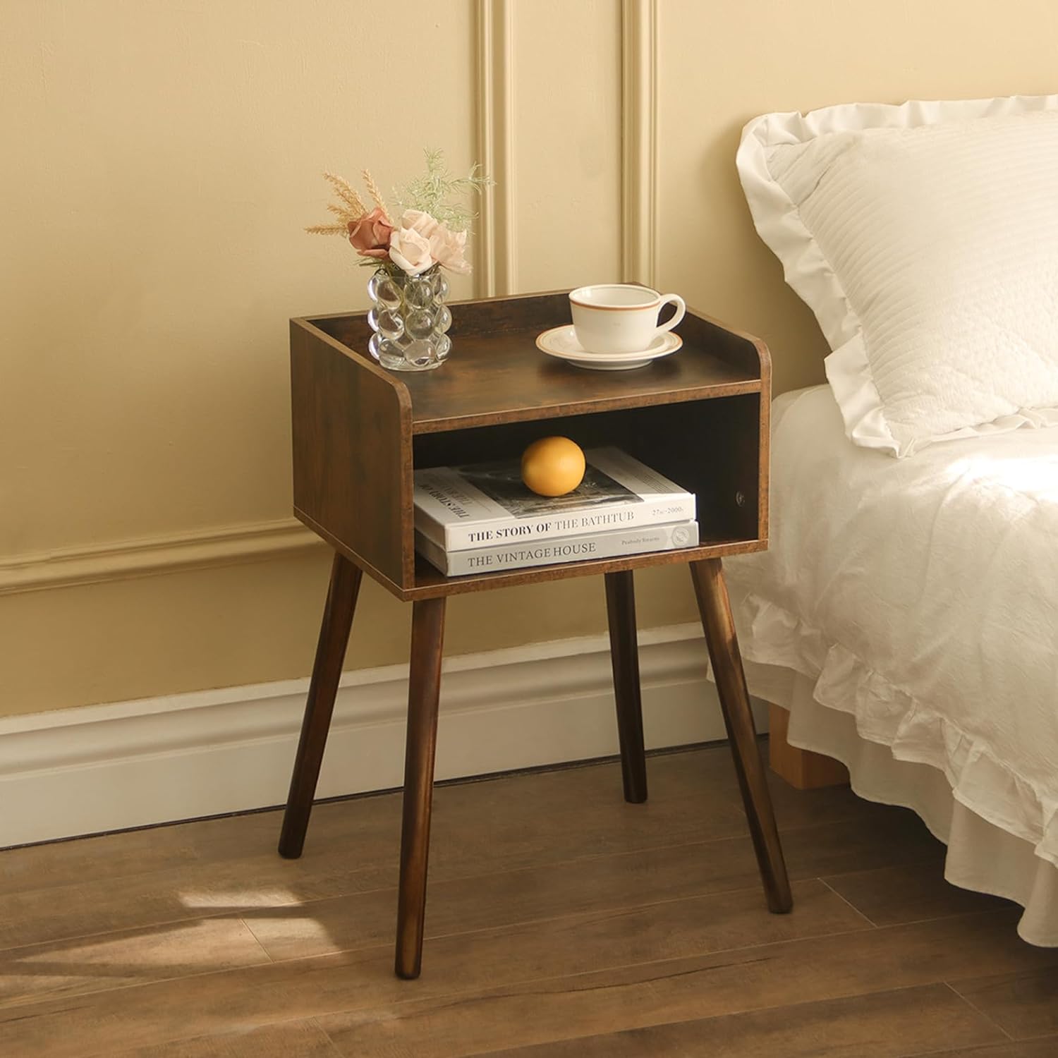 MaxSmeo Nightstand, Mid Century Modern Side Table Bedroom with Storage, Small En...