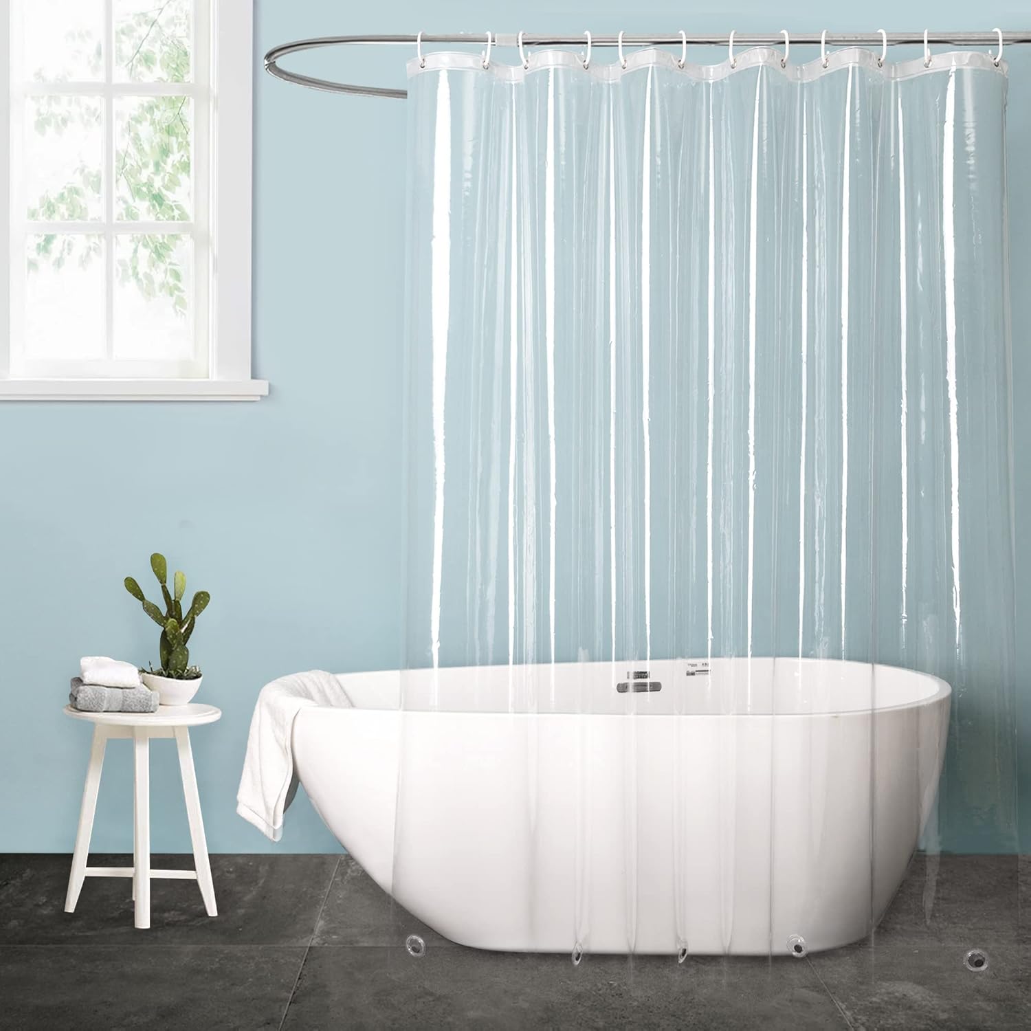 EurCross 9G Clear Shower Curtain Liner 72 x 78 inches Long with 5 Magnet Weights...