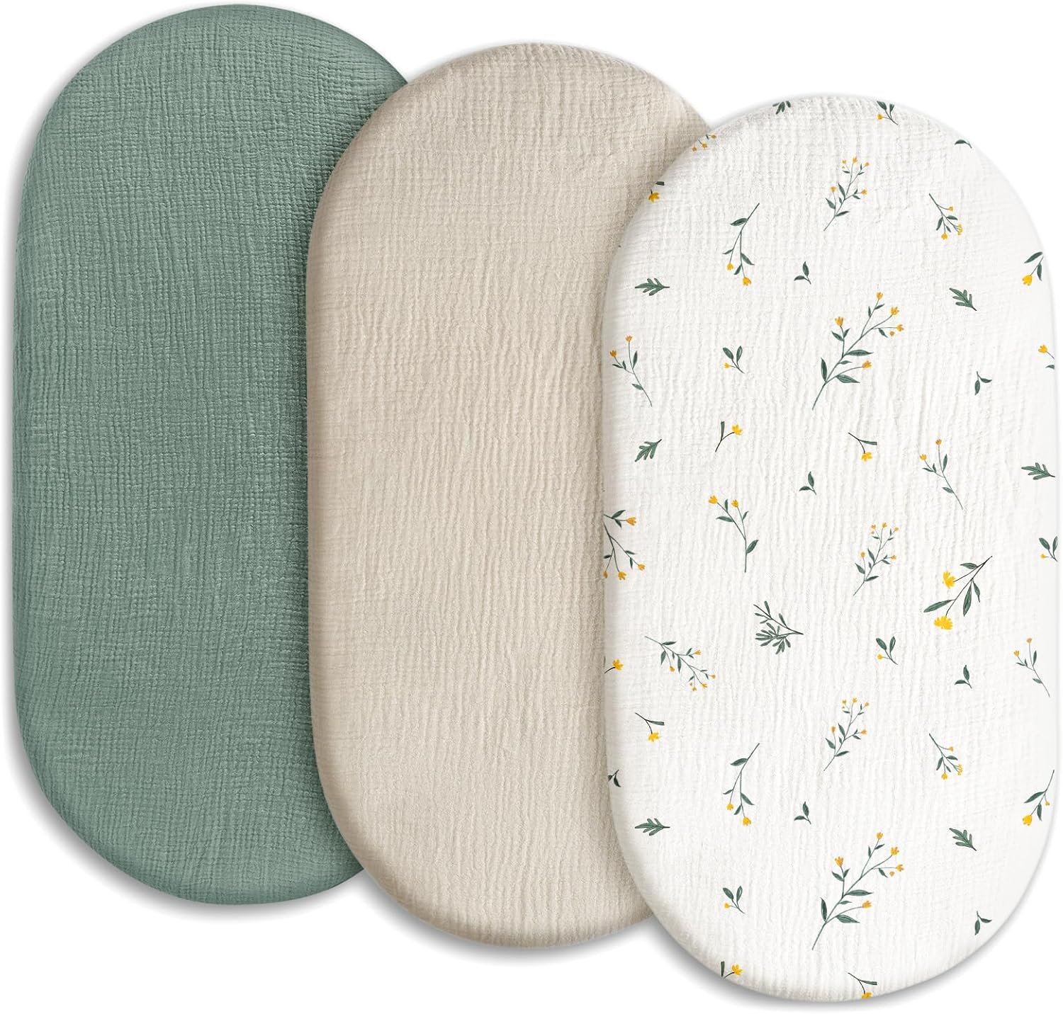 Gllquen Baby Muslin Bassinet Sheets 3 Pack, Breathable Elastic Cozy Fitted Cotto...