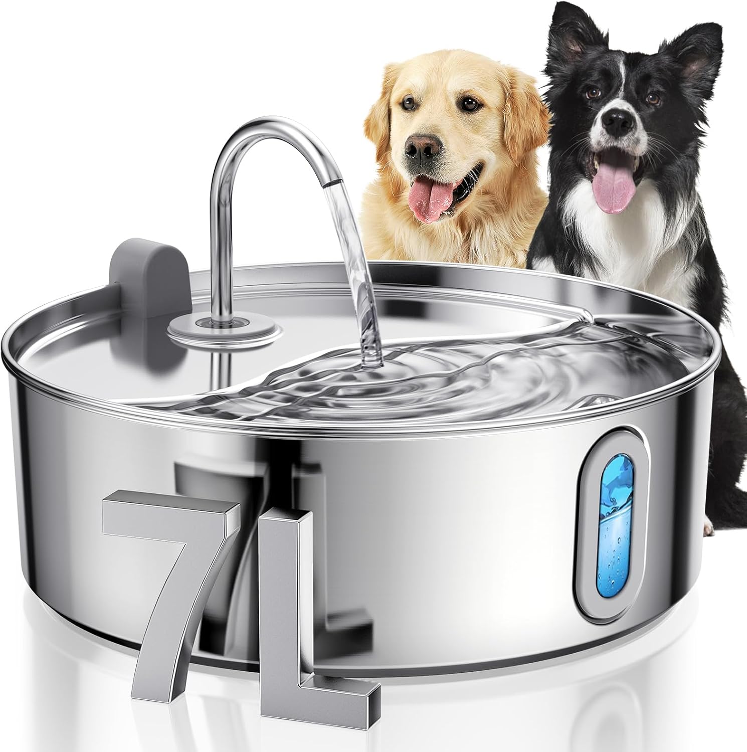 Dog Water Fountain for Large Dogs, 7L/236oz/1.8Gal Stainless Steel Pet Water Dis...