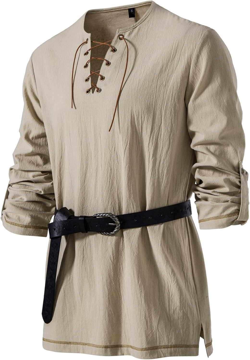 Men's Pure Cotton Lace Up Retro Shirts for Pirate Renaissance Medieval Viking Co...