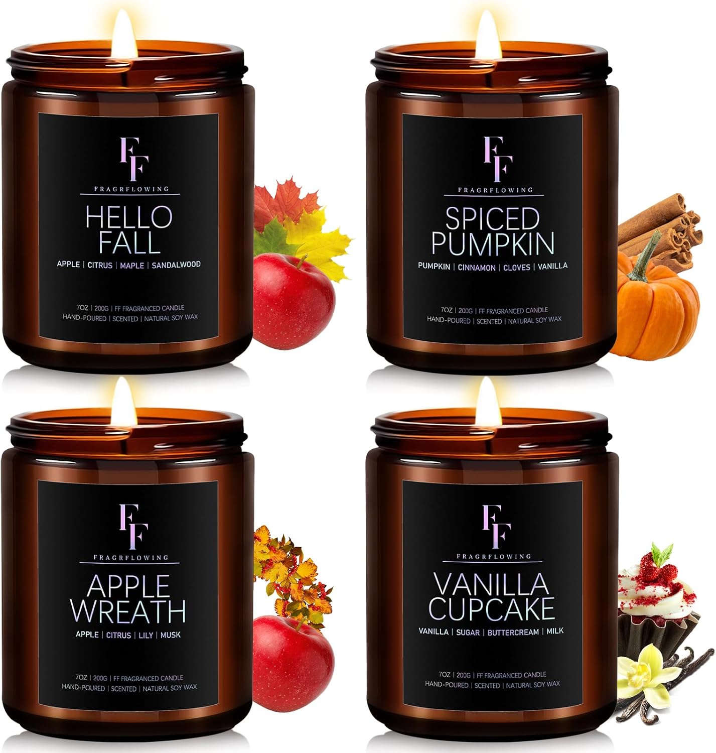 Fall Candles Set, Fall Scented Candles for Home, 4 Pack Natural Soy Autumn Candl...