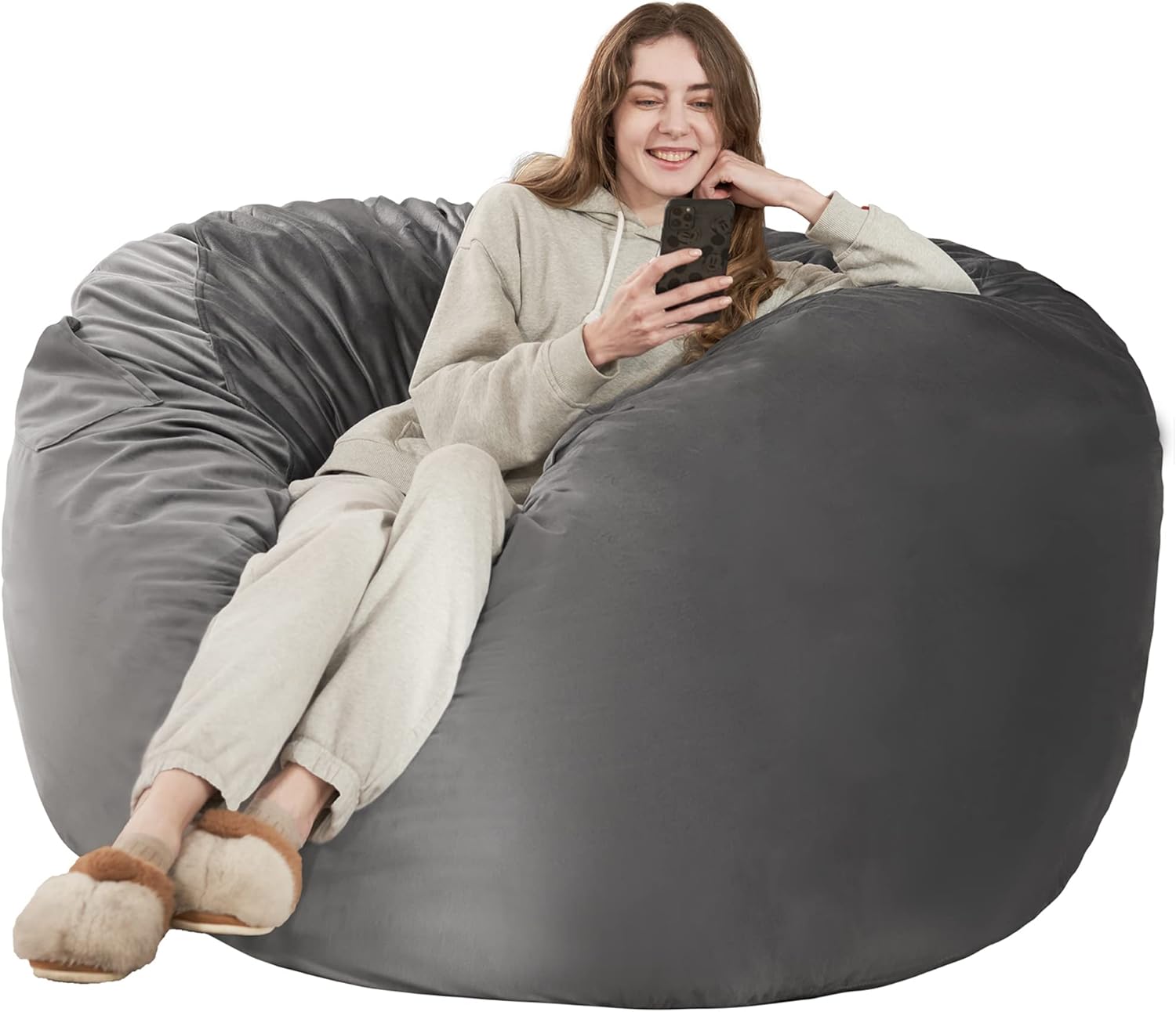 HABUTWAY Bean Bag Chair: Giant 4' Memory Foam Furniture Bean Bag Chairs for Adul...