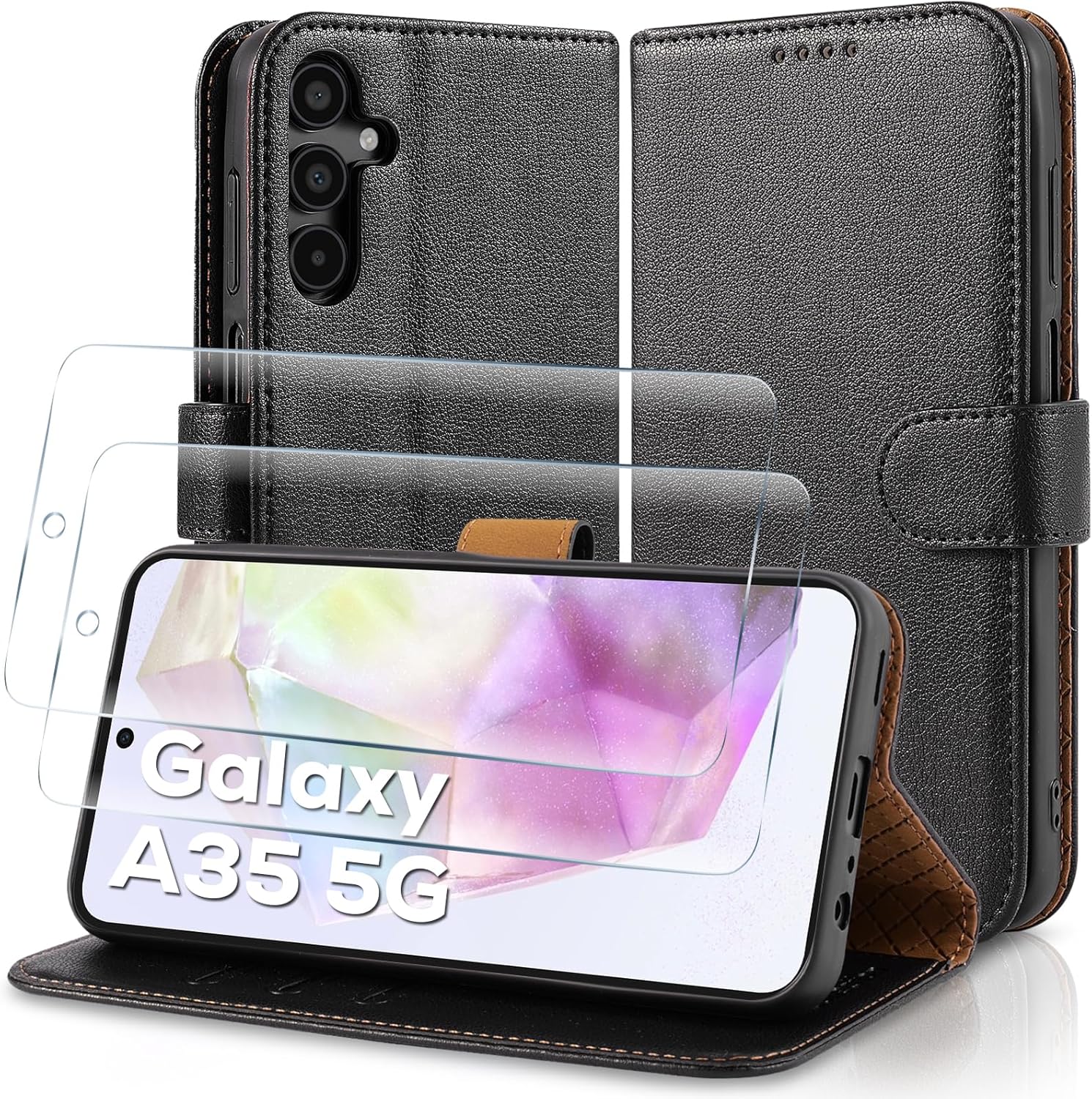 Case Collection for Samsung A35 5G Case with 2X Screen Protector - Leather Folio...