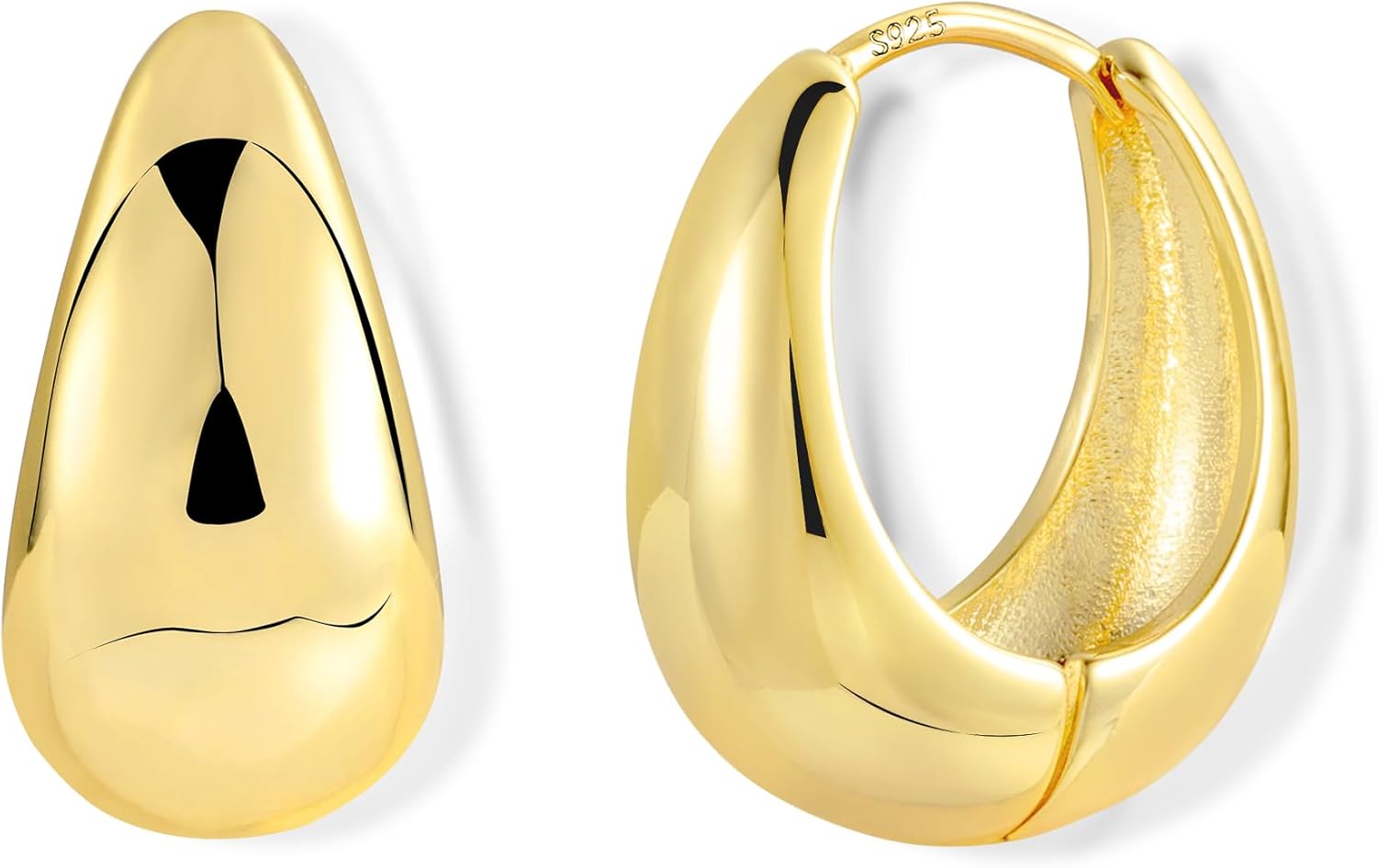 ASH'S CHOICE Chunky Hoop Earring for Women, 14K Gold Oval Hoop Earrings 925 Ster...
