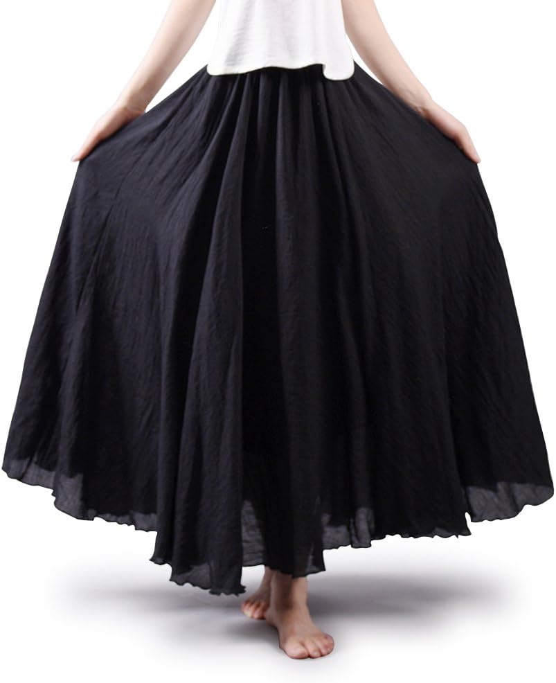 OCHENTA Women's Girls Elastic Waist Long Flowy Bohemian Cotton Casual Maxi Skirt...