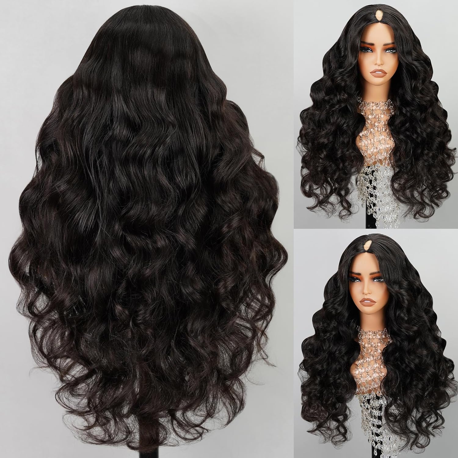 MEGALOOK V Part Wig Human Hair Body Wave Glueless Wigs Human Hair Clip in V-Part...