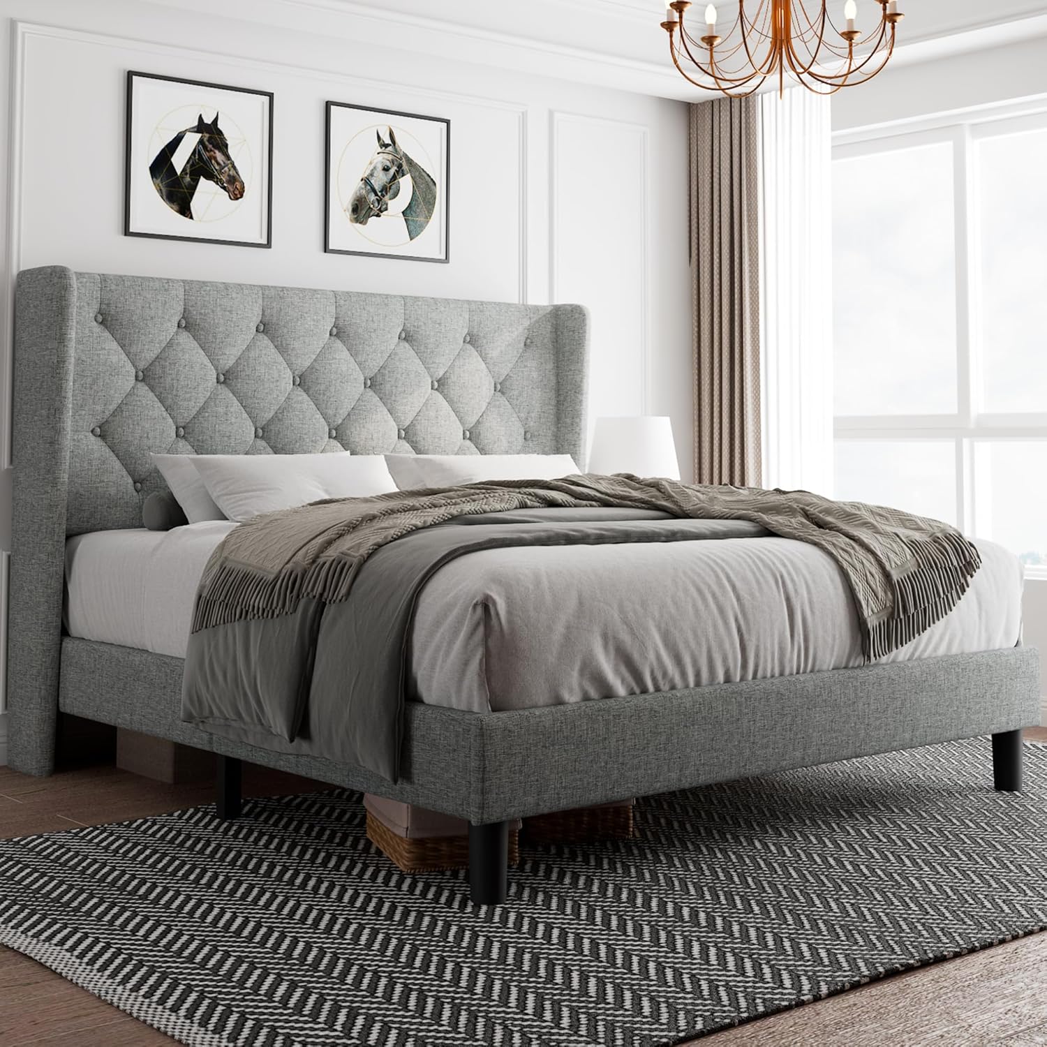 iPormis Queen Size Platform Bed Frame with Button Tufted Headboard, Upholstered...