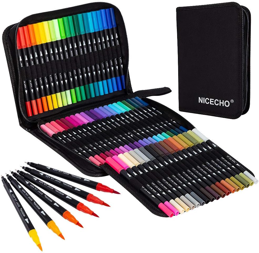 Art Markers Dual Brush Pens for Coloring, 60 Artist Colored Marker Set, Fine and...