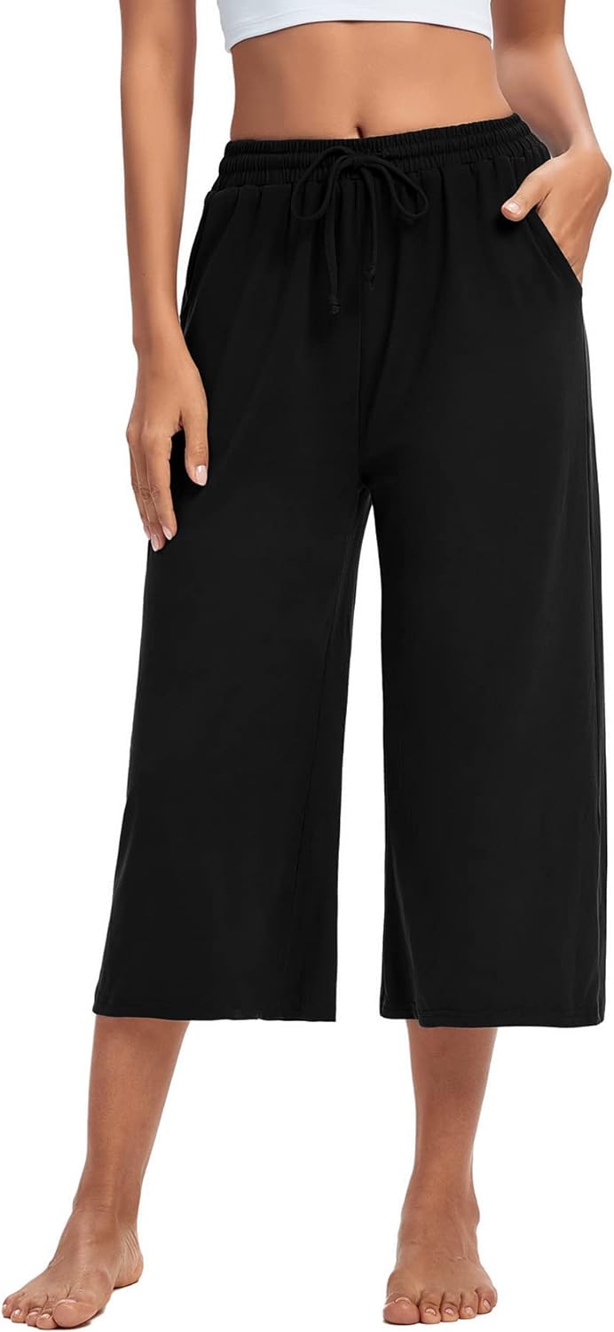 ASIMOON Womens Capri Yoga Pants, Special Wide Leg Drawstring Lounge Pants, Innov...