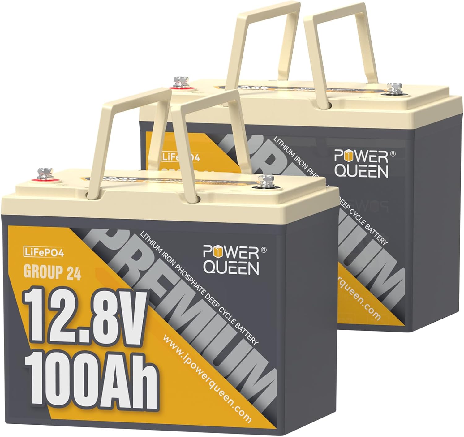 Power Queen 2PACK 12V 100Ah Group 24 LiFePO4 Battery, 1280Wh Lithium Battery wit...