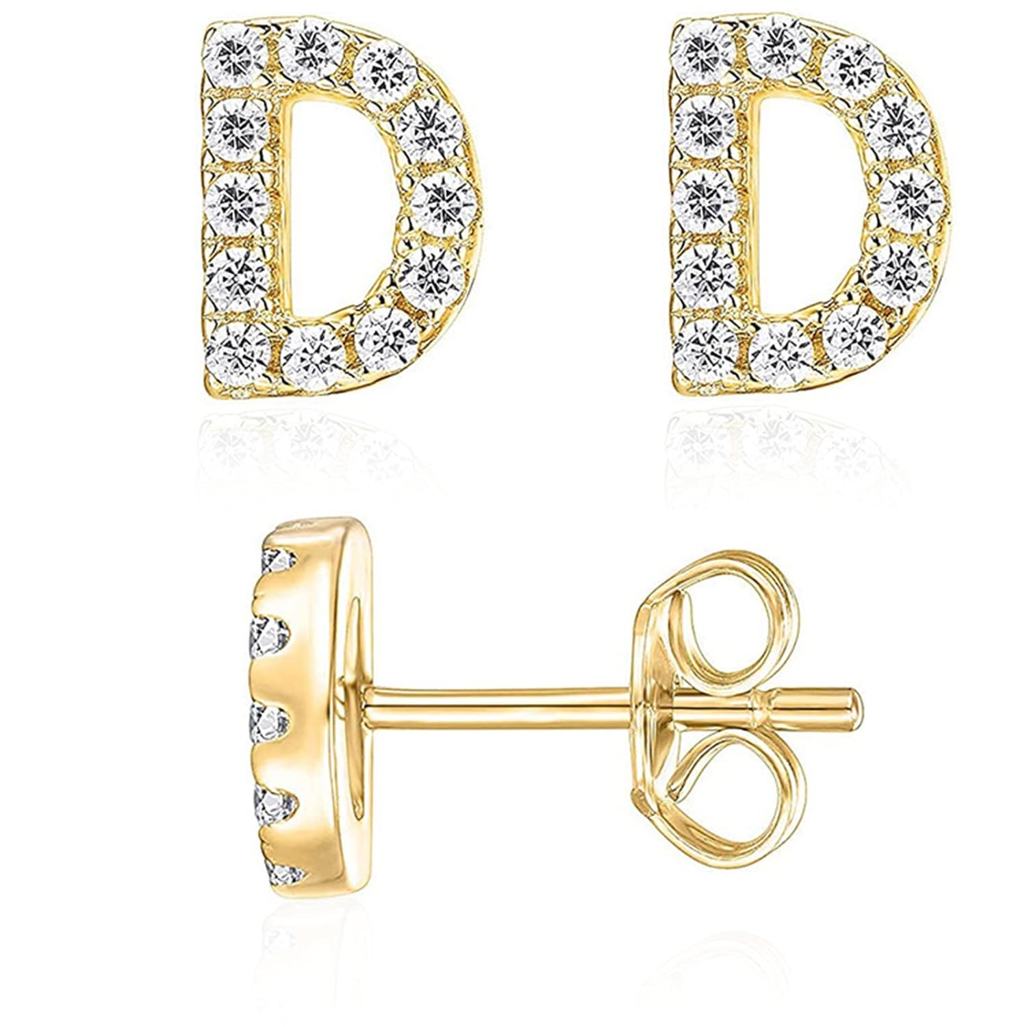 Initial Stud Earrings for Girls 18K Gold Plated CZ Simulated Diamond Stud Earrin...