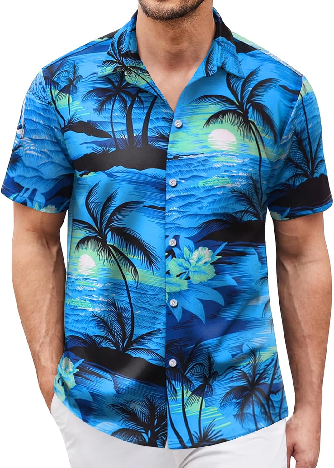 Hawaiian Shirt for Men Sleeves Printed Casual Button Down Summer Beach Dress Shi...