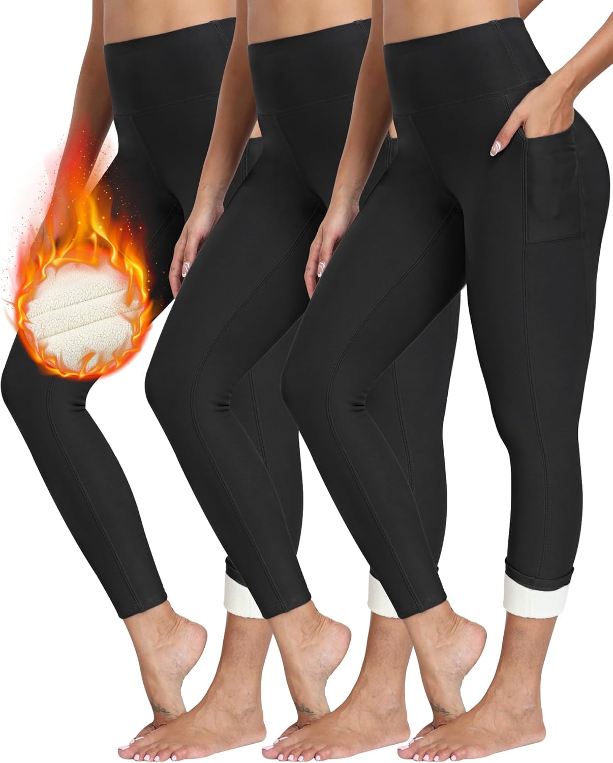 NORMOV Fleece Lined Leggings with Pockets for Women,High Waisted Winter Thermal...