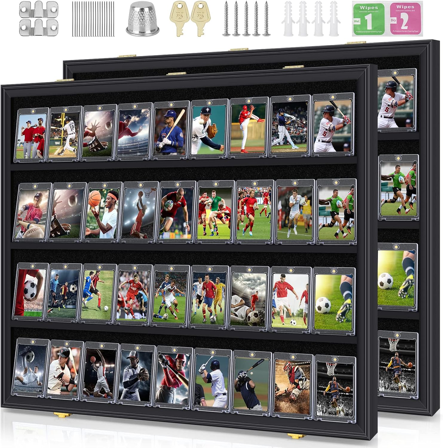 2 Pack Baseball Card Display Case, 36 Graded Large Black Sports Card Display Cas...