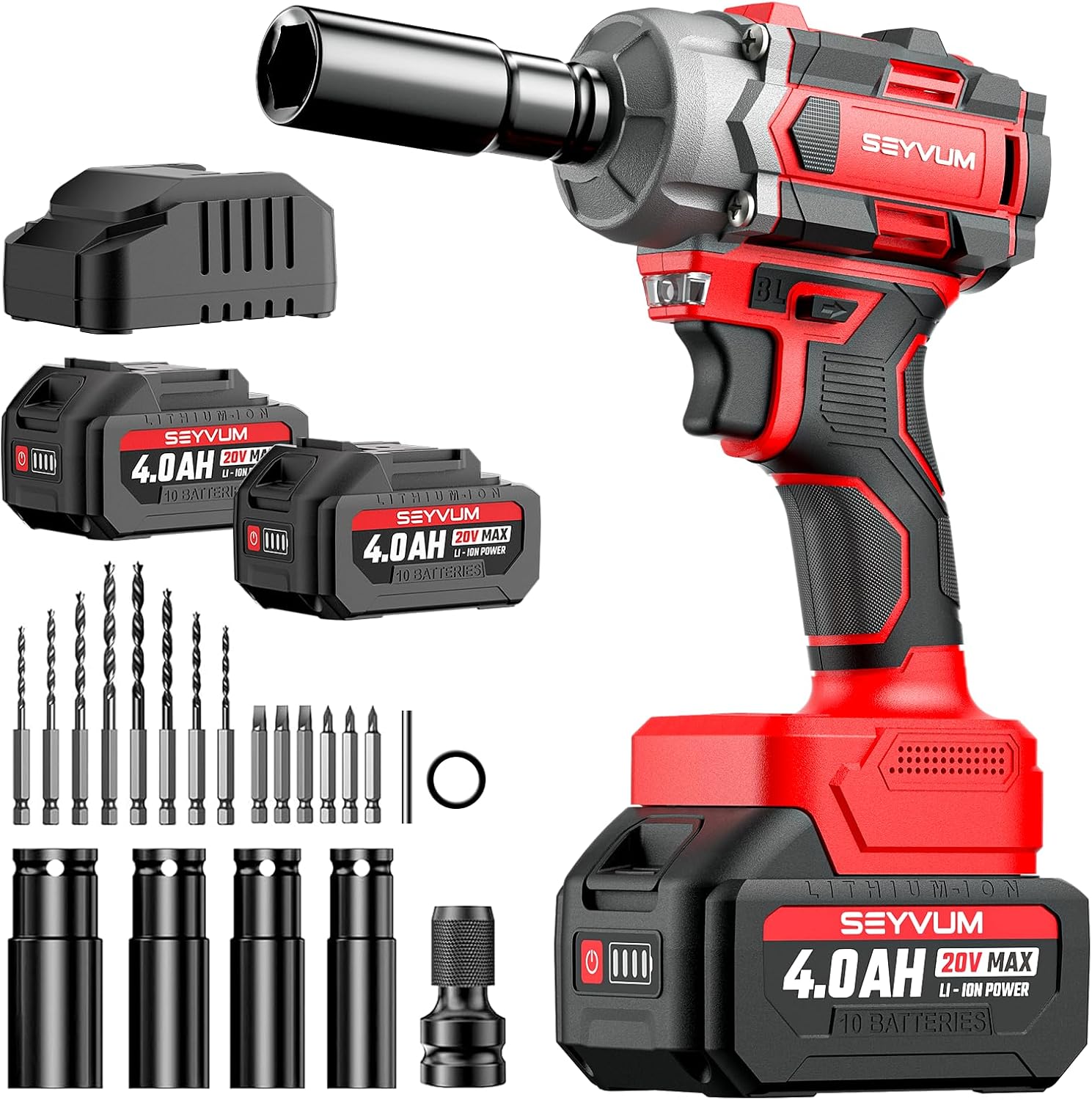 SEYVUM Cordless Impact Wrench, 1/2” Max Torque 440 Ft-lbs / 600 N.m Power Impact...